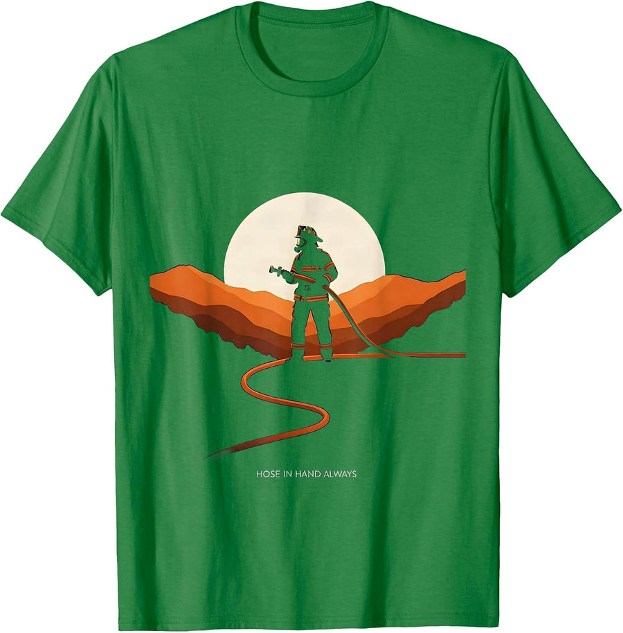 Men's Hose In Hand Always Firefighter Design T-Shirt - Kelly Green