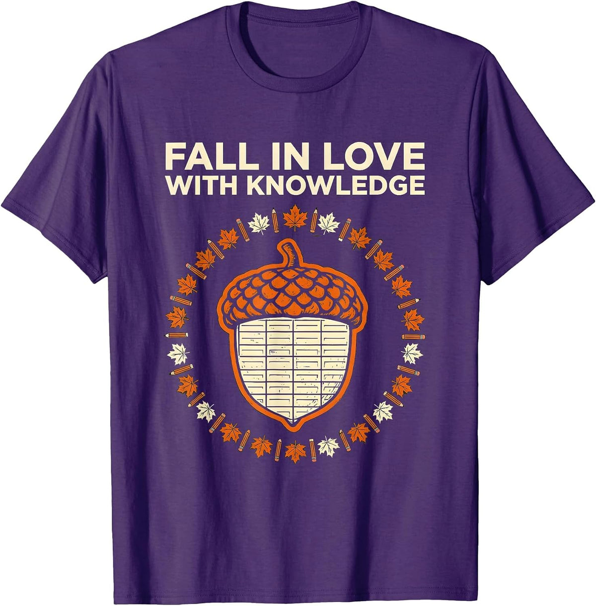 Men's Fall In Love With Knowledge Retro Teacher Autumn Halloween T-Shirt - Purple