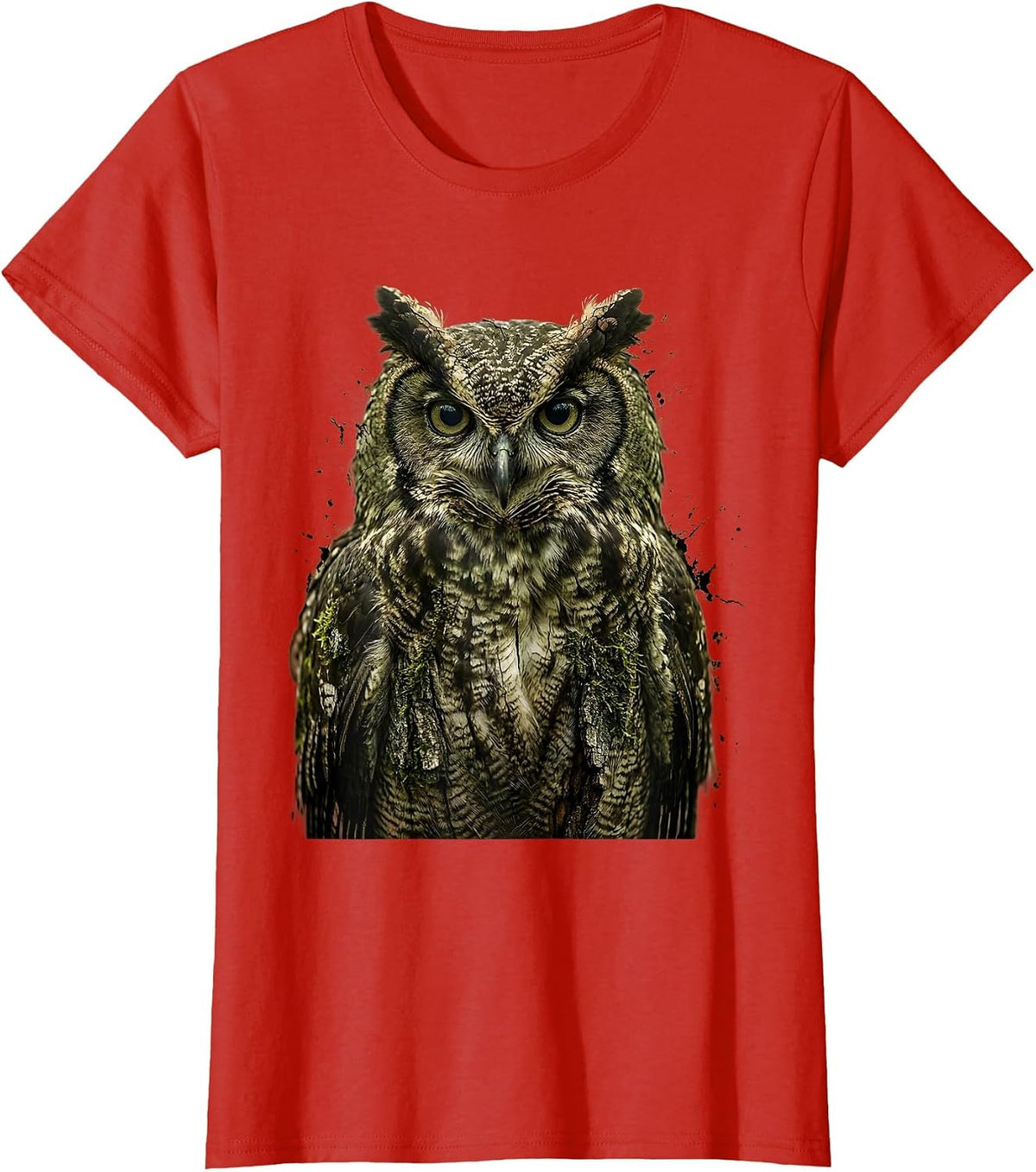 Owl Camouflage Mossy Tree Bark Nature Design T-Shirt - Red