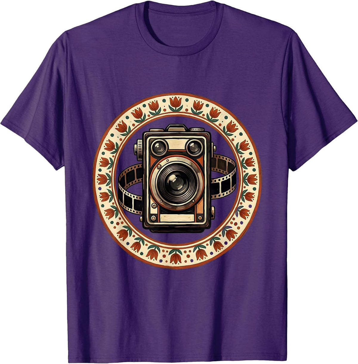 Vintage Camera Film Strip Retro Photography Graphic T-Shirt - Purple