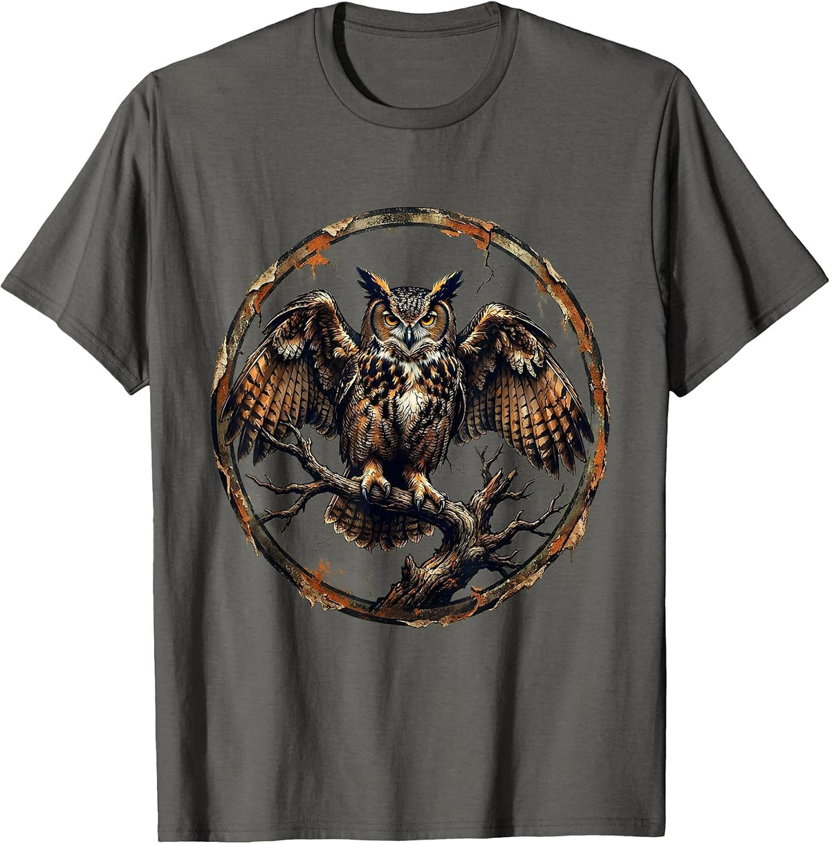 Men's Great Horned Owl Bottomland Camo Hunting Design T-Shirt - Asphalt Grey