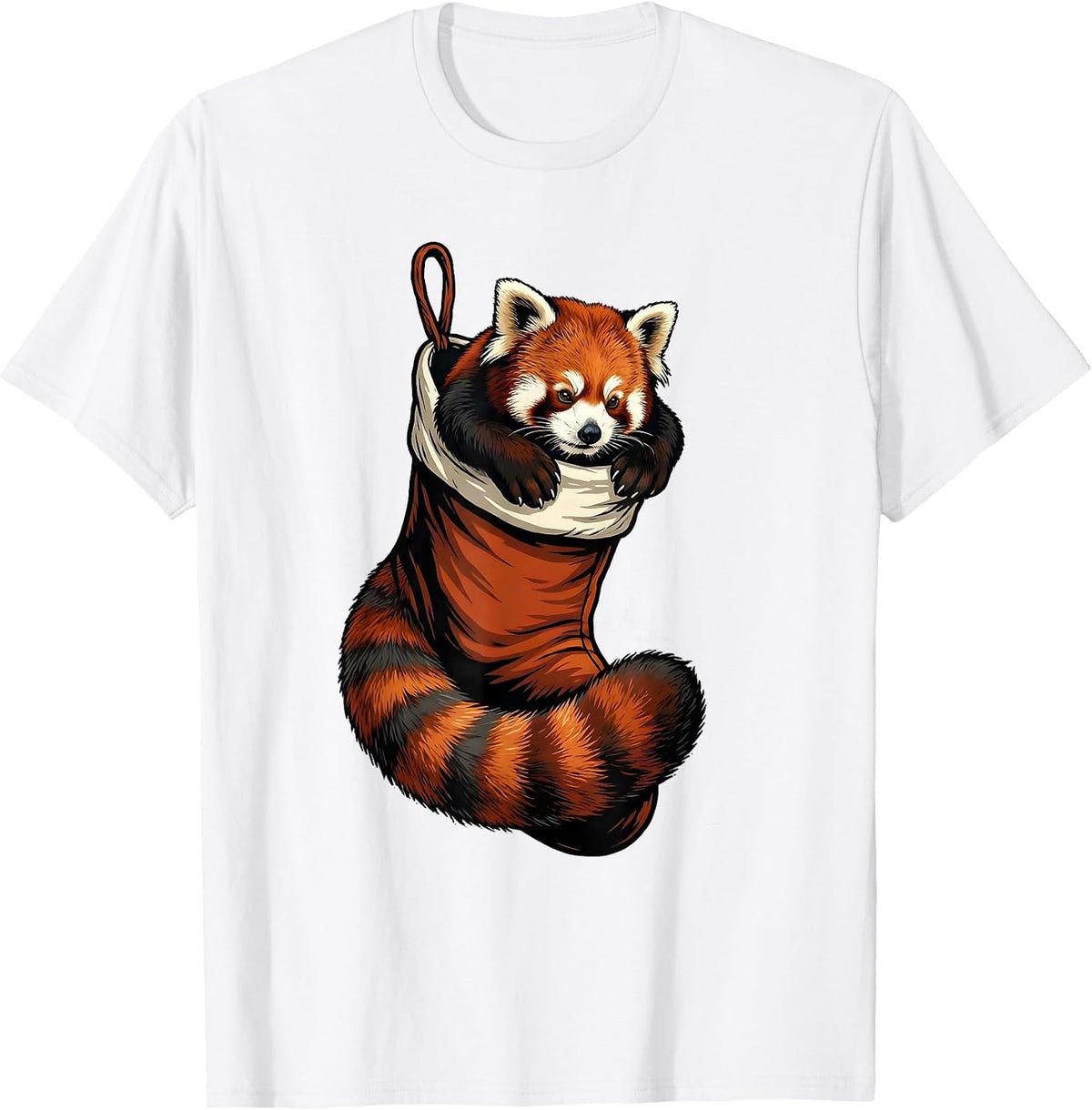 Men's Red Panda In Stocking Funny Animal Lover Humor T-Shirt - White