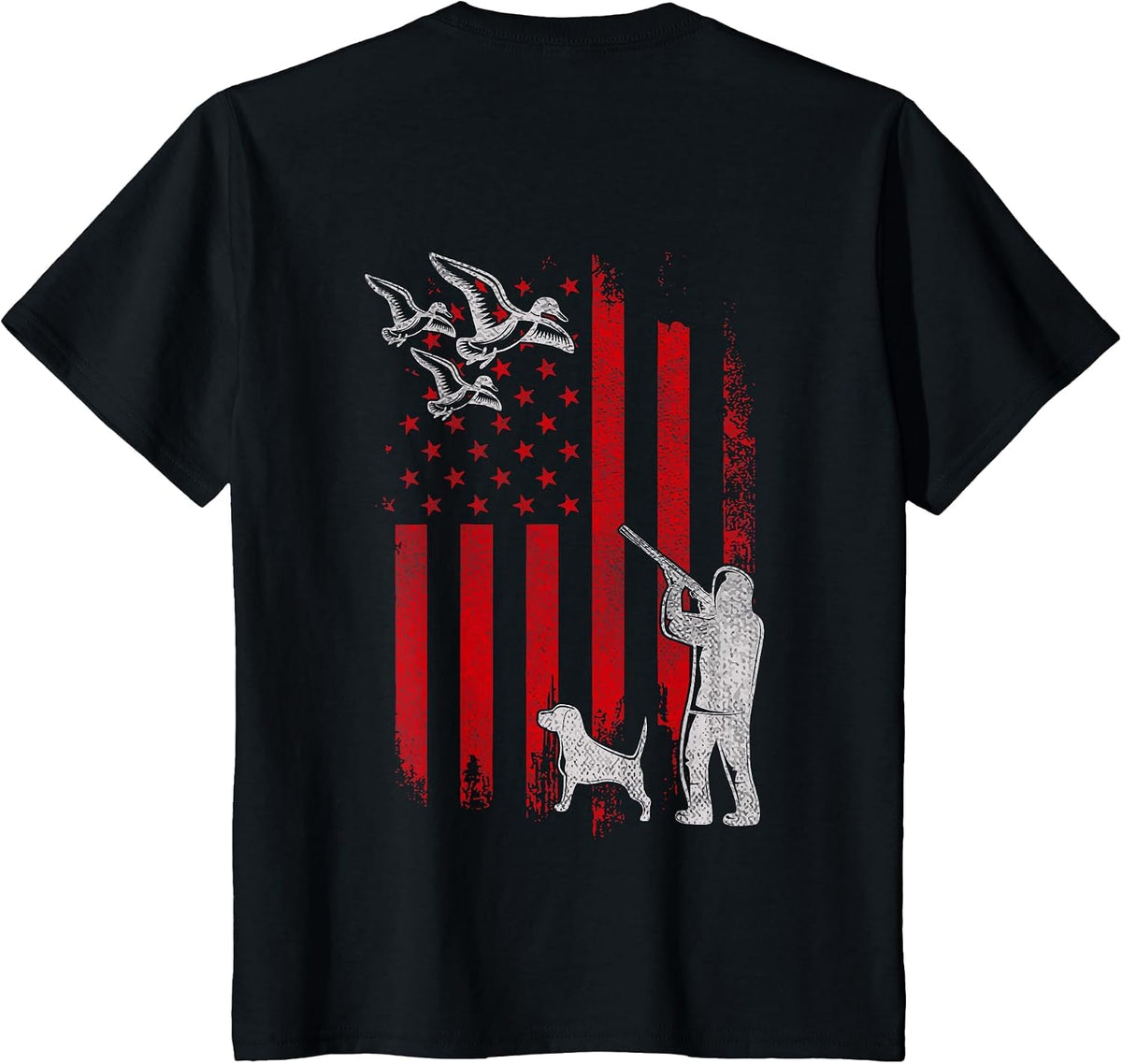 Duck Bird Hunter Distressed USA American Flag Hunting Squad T-Shirt - Black