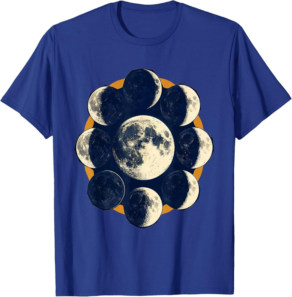 Men's Lunar Phase Cycle Astronomy Linocut Science Lover T-Shirt - Royal Blue