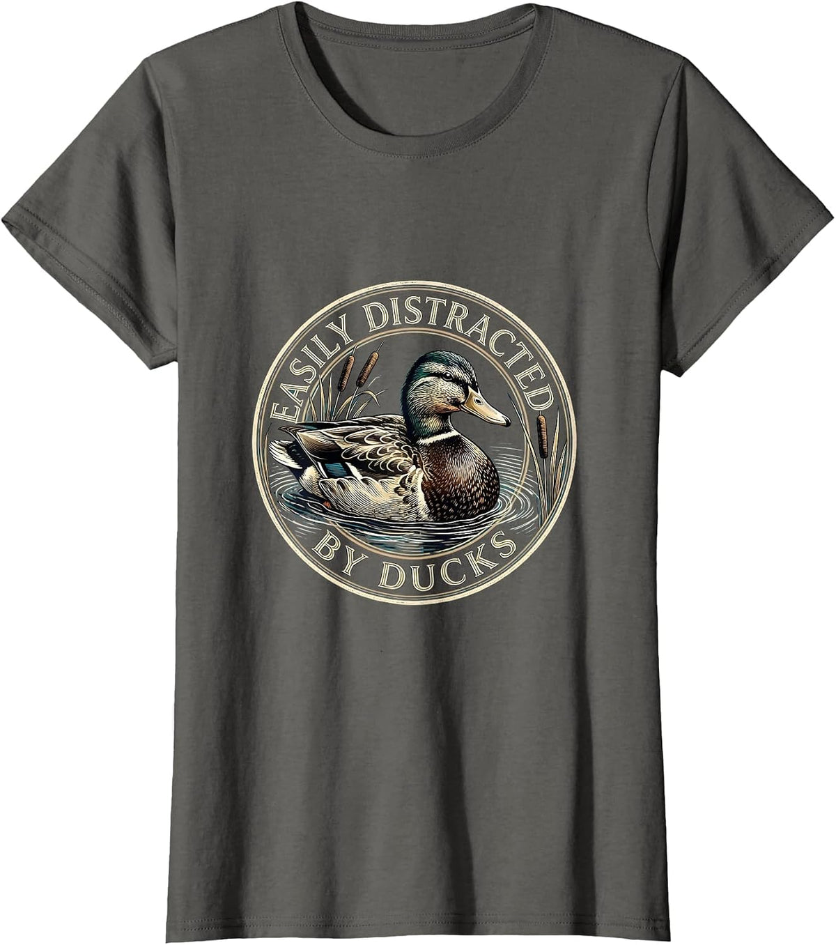 Women's Easily Distracted By Ducks Funny Duck Lover Design T-Shirt - Asphalt Grey