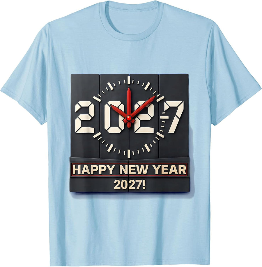 Men's Happy New Year 2027 Geometric Countdown Party Crew Matching T-Shirt - Baby Blue