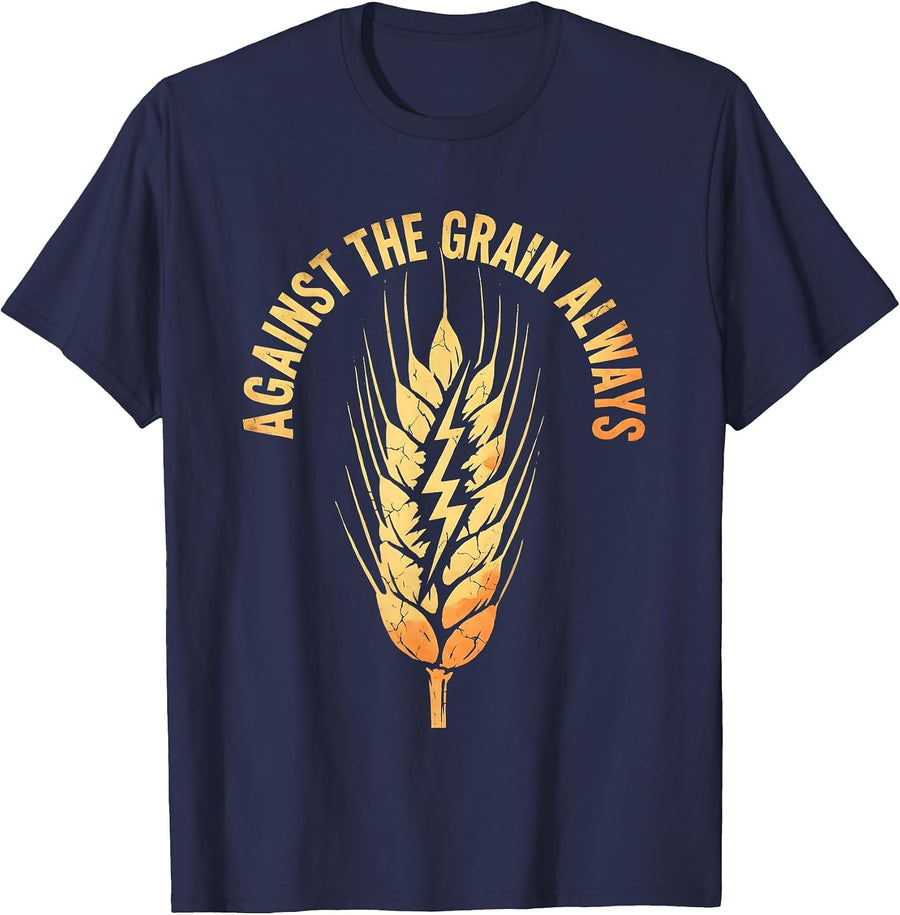 Against the Grain Always Punk Rebel Design T-Shirt - Navy Blue