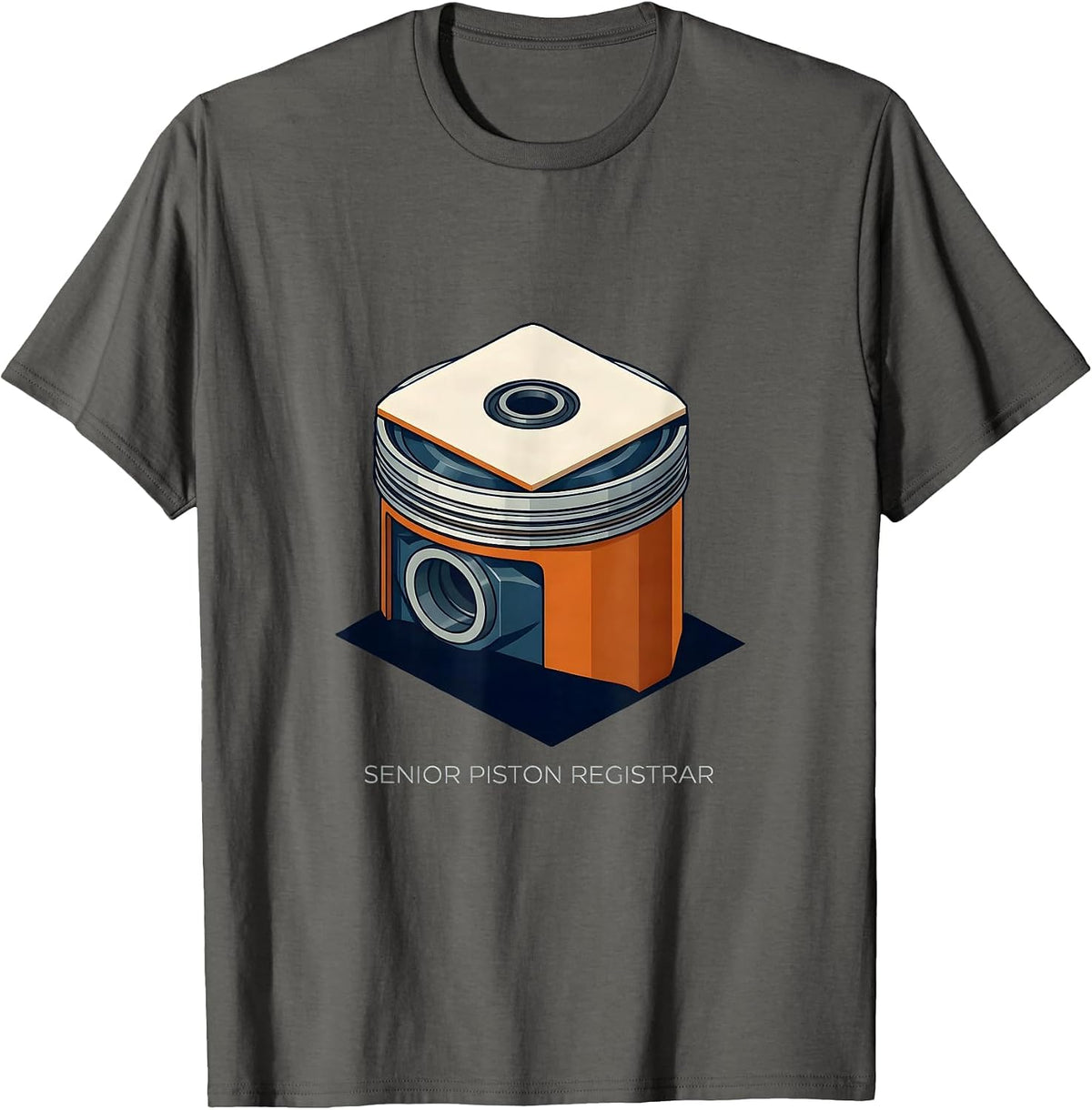 Men's Senior Piston Registrar Funny Car Guy Mechanic Workshop T-Shirt - Asphalt Grey