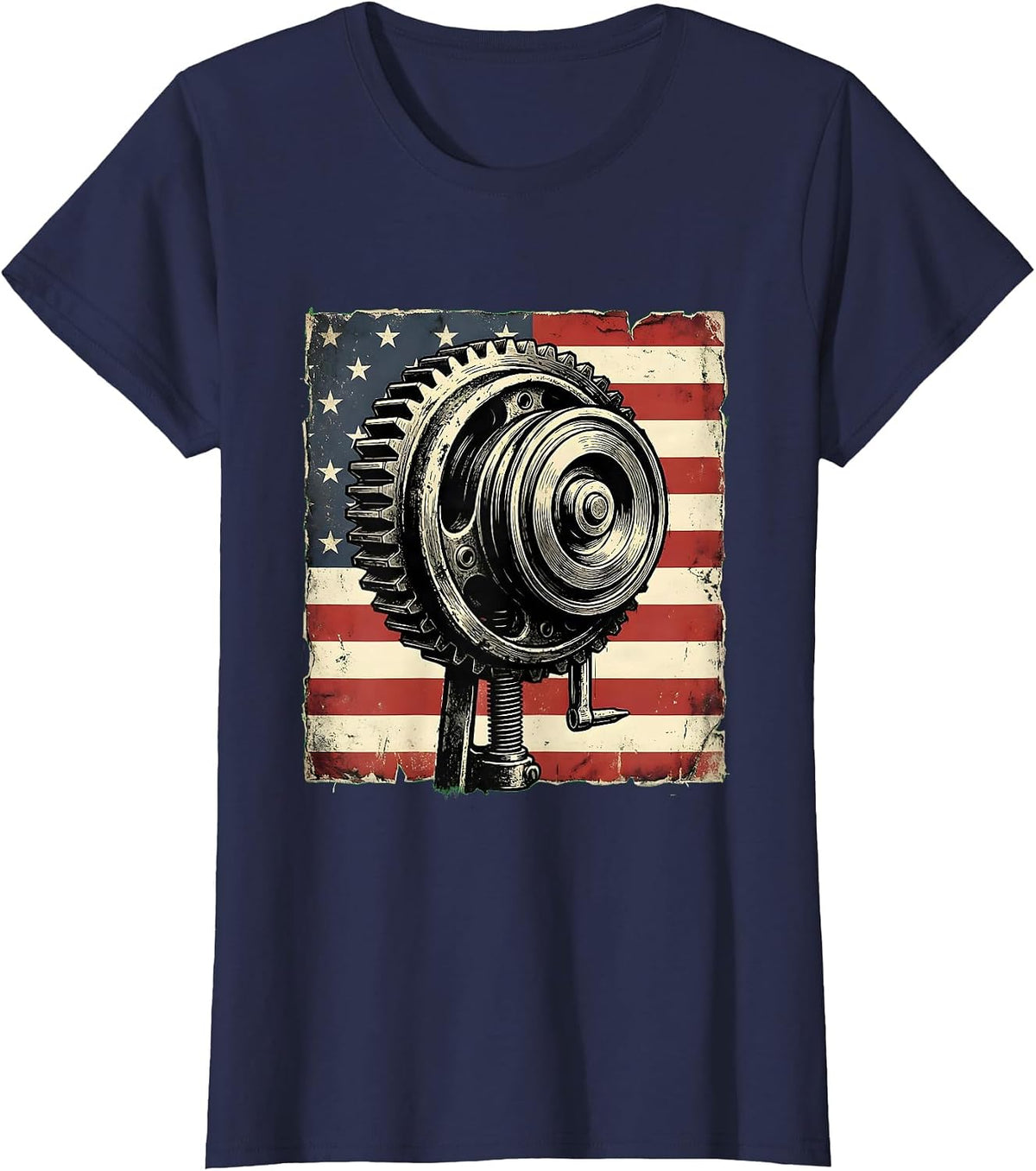 Women's Three-Jaw Gear Puller Patriotic Mechanic Oilfield Worker T-Shirt - Navy Blue