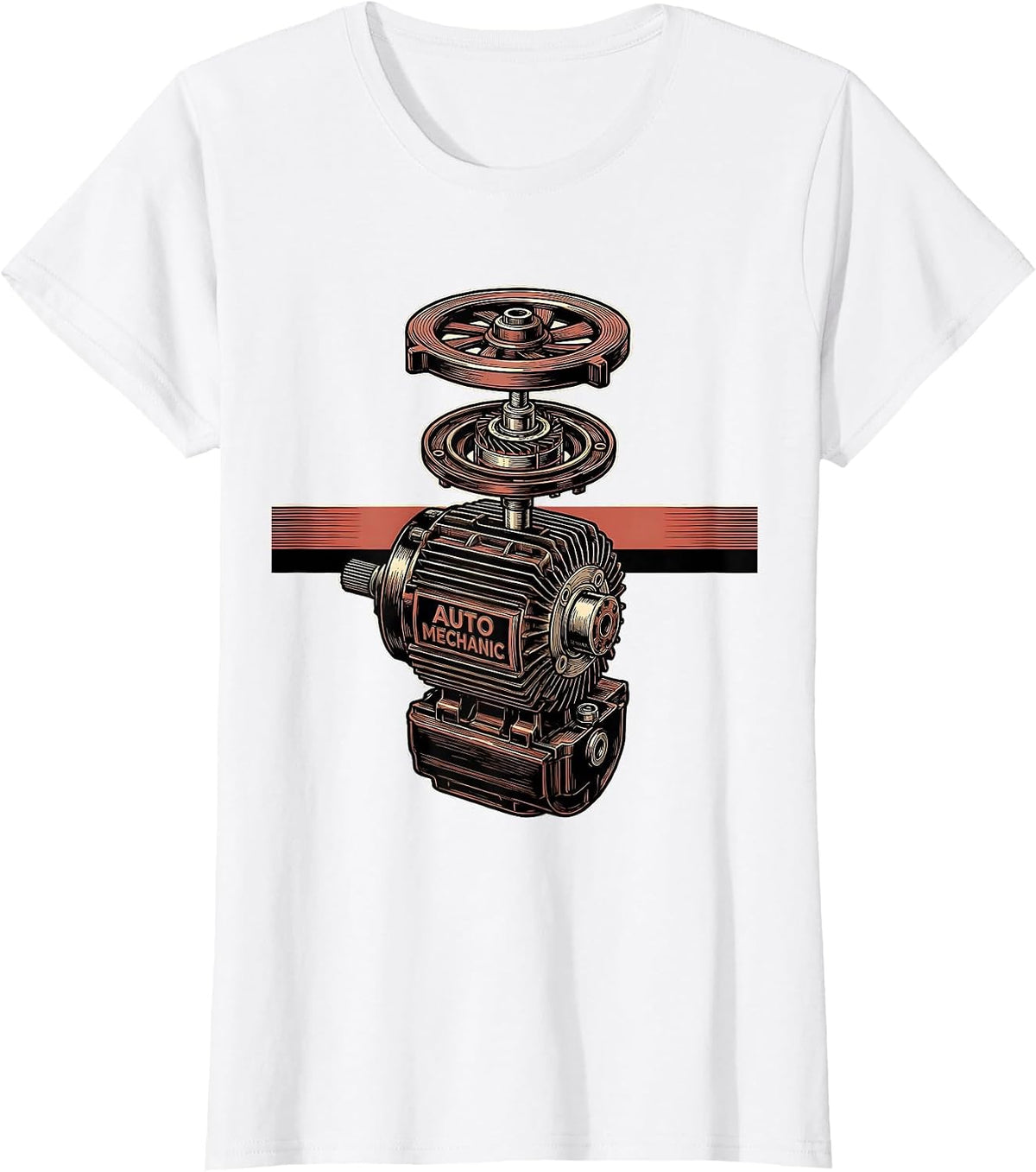 Auto Mechanic Exploded Alternator American Flag Mechanic T-Shirt - White