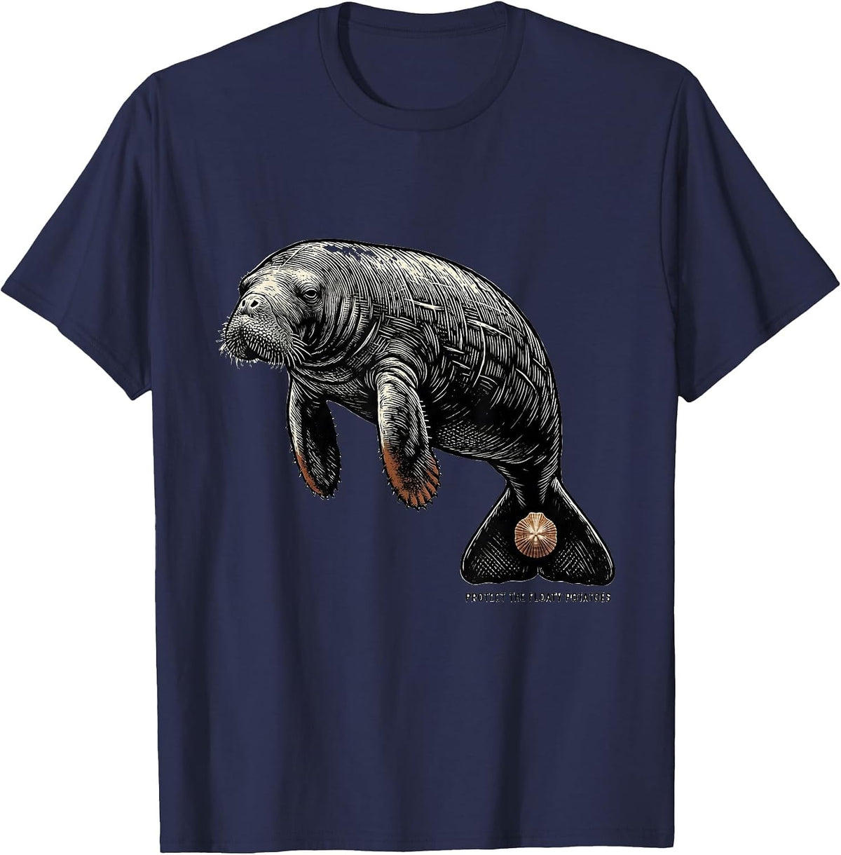 Protect The Floaty Potatoes Funny Manatee Sea Animal Lover T-Shirt - Navy Blue