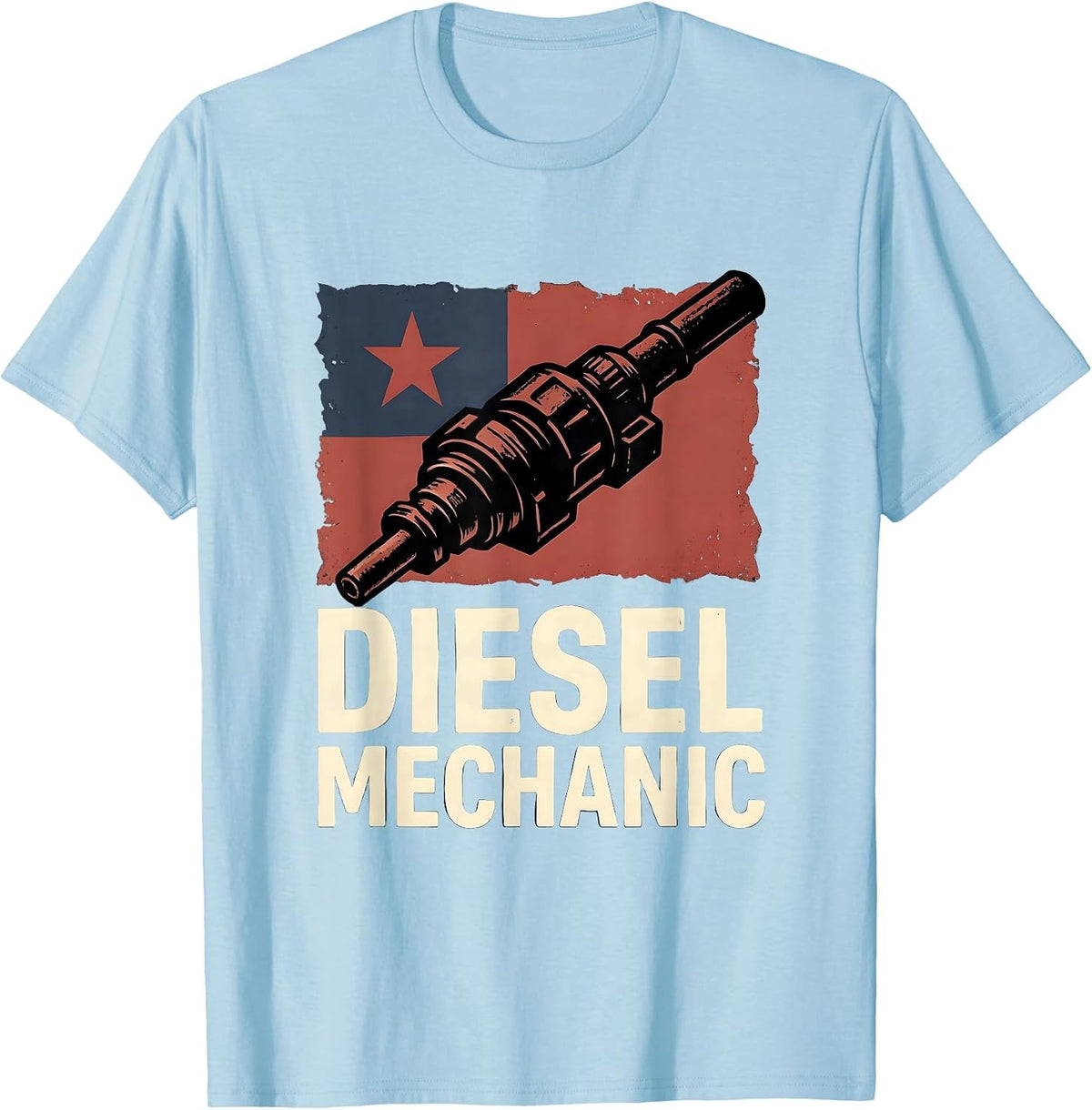 Men's Diesel Mechanic Stencil Graphic Patriotic American Flag T-Shirt - Baby Blue