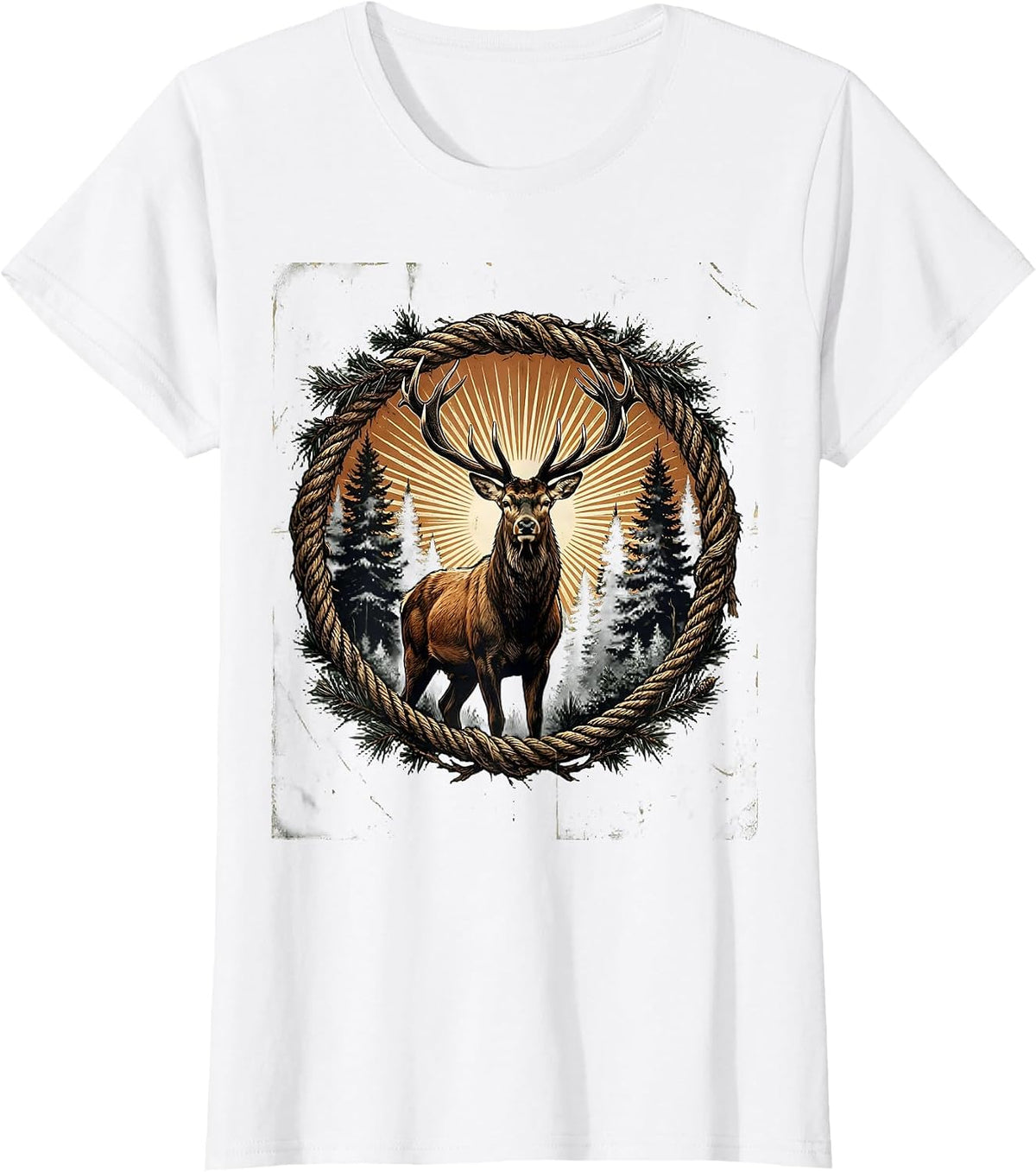 Women's Buck in Misty Forest Clearing Hunting Graphic T-Shirt - White