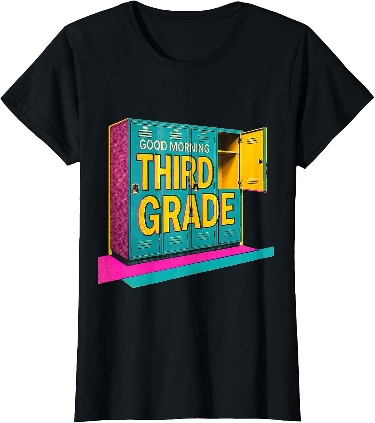 Good Morning Third Grade Risograph Back To School Teacher T-Shirt - Black
