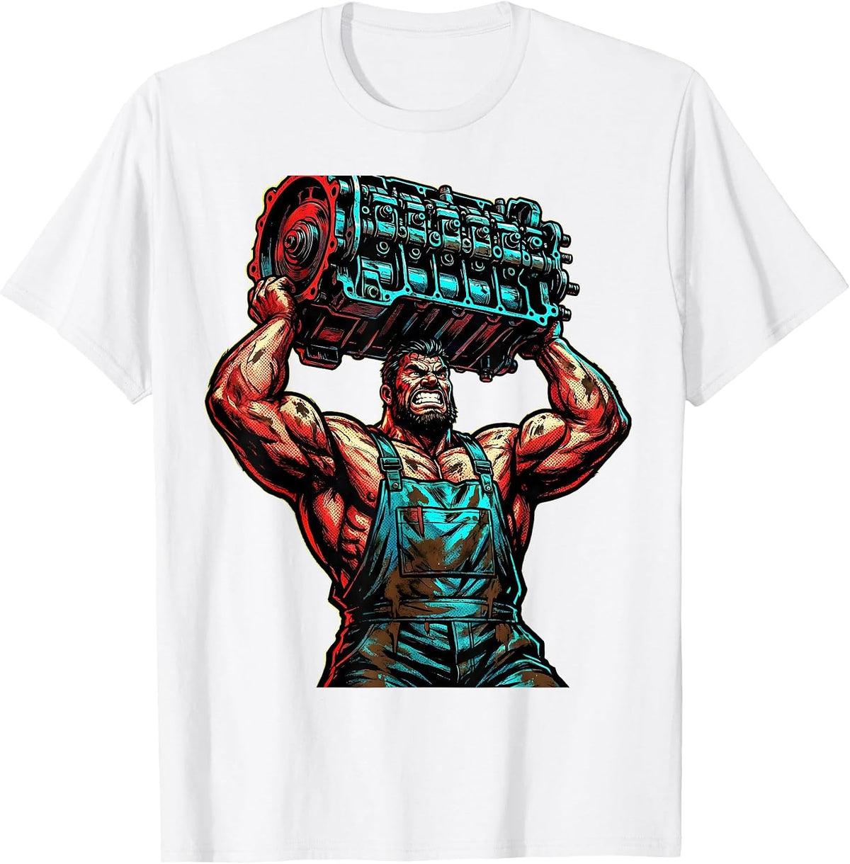 Men's Burly Mechanic Carrying Transmission Block T-Shirt - White