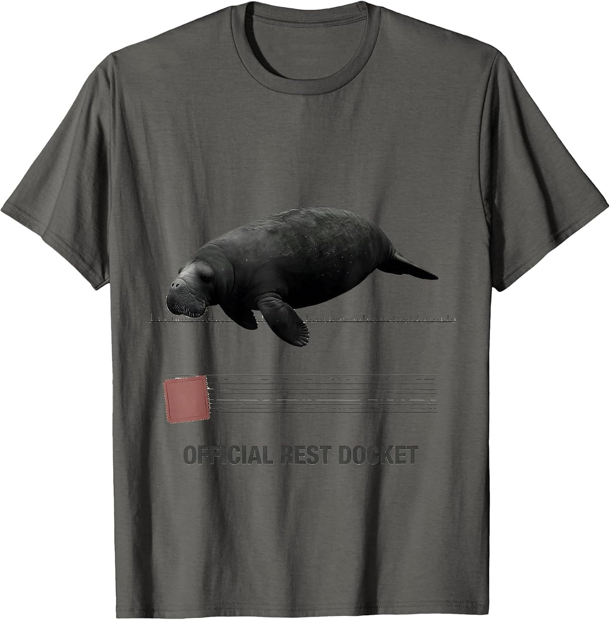 Men's Official Rest Docket Minimalist Manatee Sea Cow Wildlife T-Shirt - Asphalt Grey