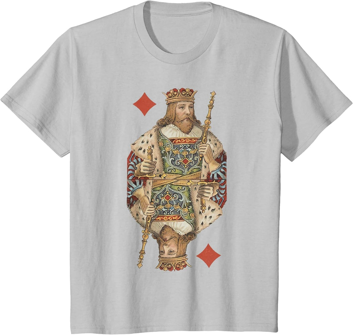King of Diamonds Antique Art Nouveau Playing Card Art T-Shirt, Youth, Silver Grey, 2T - As Pictured
