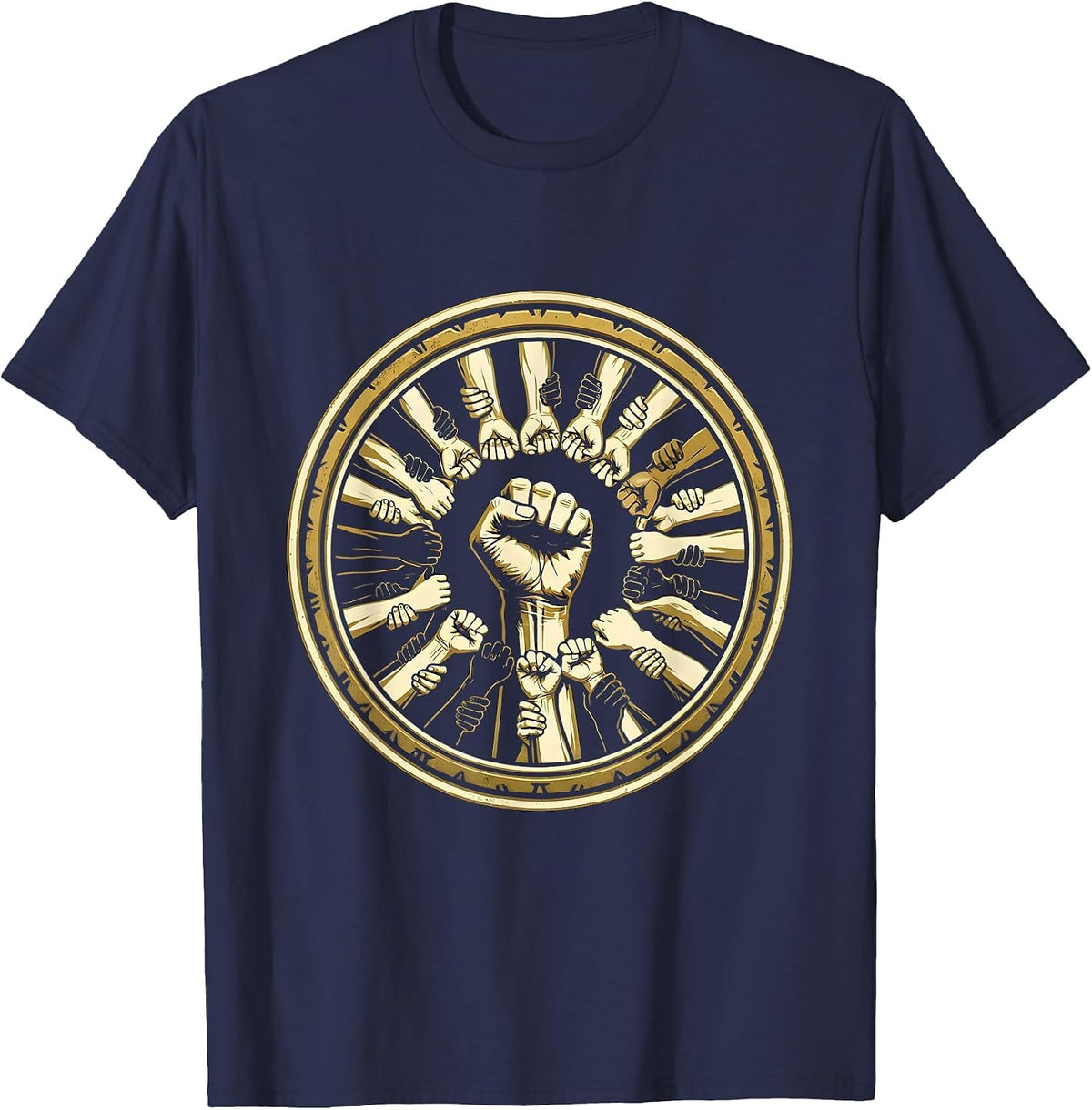 Equal Rights Raised Fist Unity Labor Day Graphic T-Shirt - Navy Blue