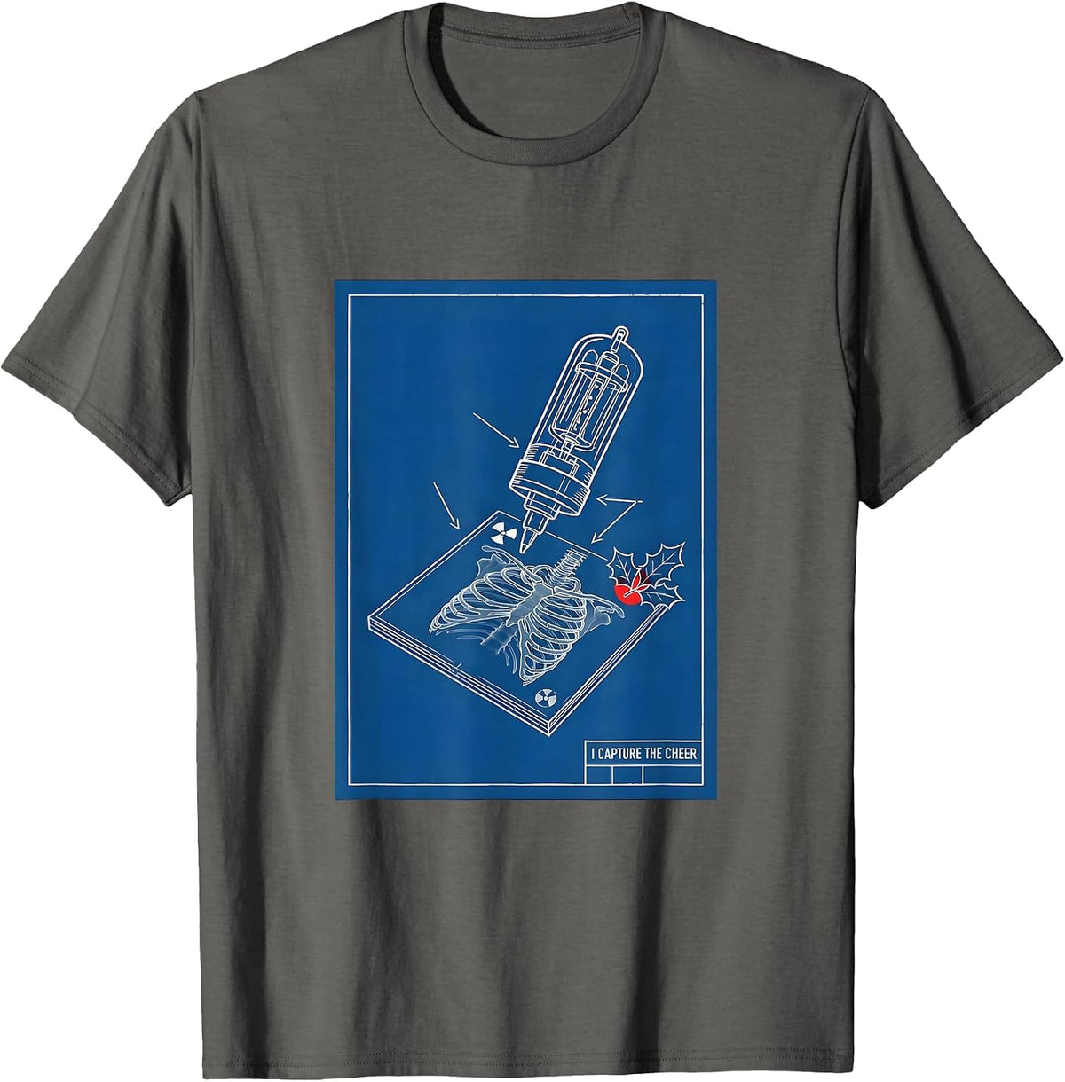 I Capture The Cheer Technical Blueprint Radiology Tech Humor T-Shirt - Asphalt Grey