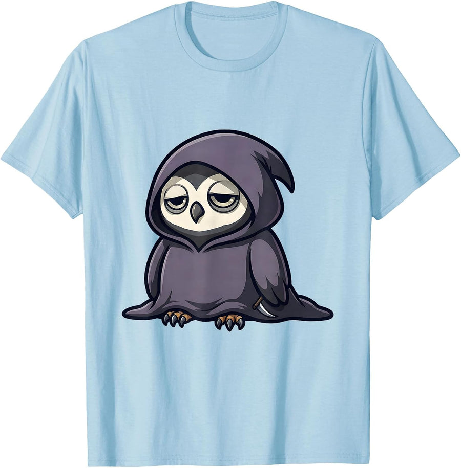 Men's Chibi Hooded Owl Reaper Pastel Goth Kawaii Creature T-Shirt - Baby Blue