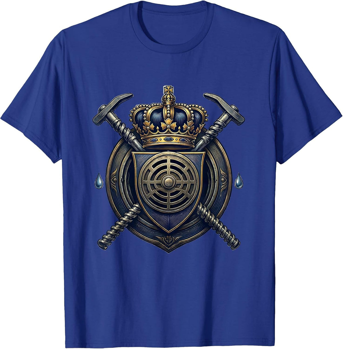 Heraldic Plumber Crest Funny Plumbing Gift T-Shirt - Royal Blue