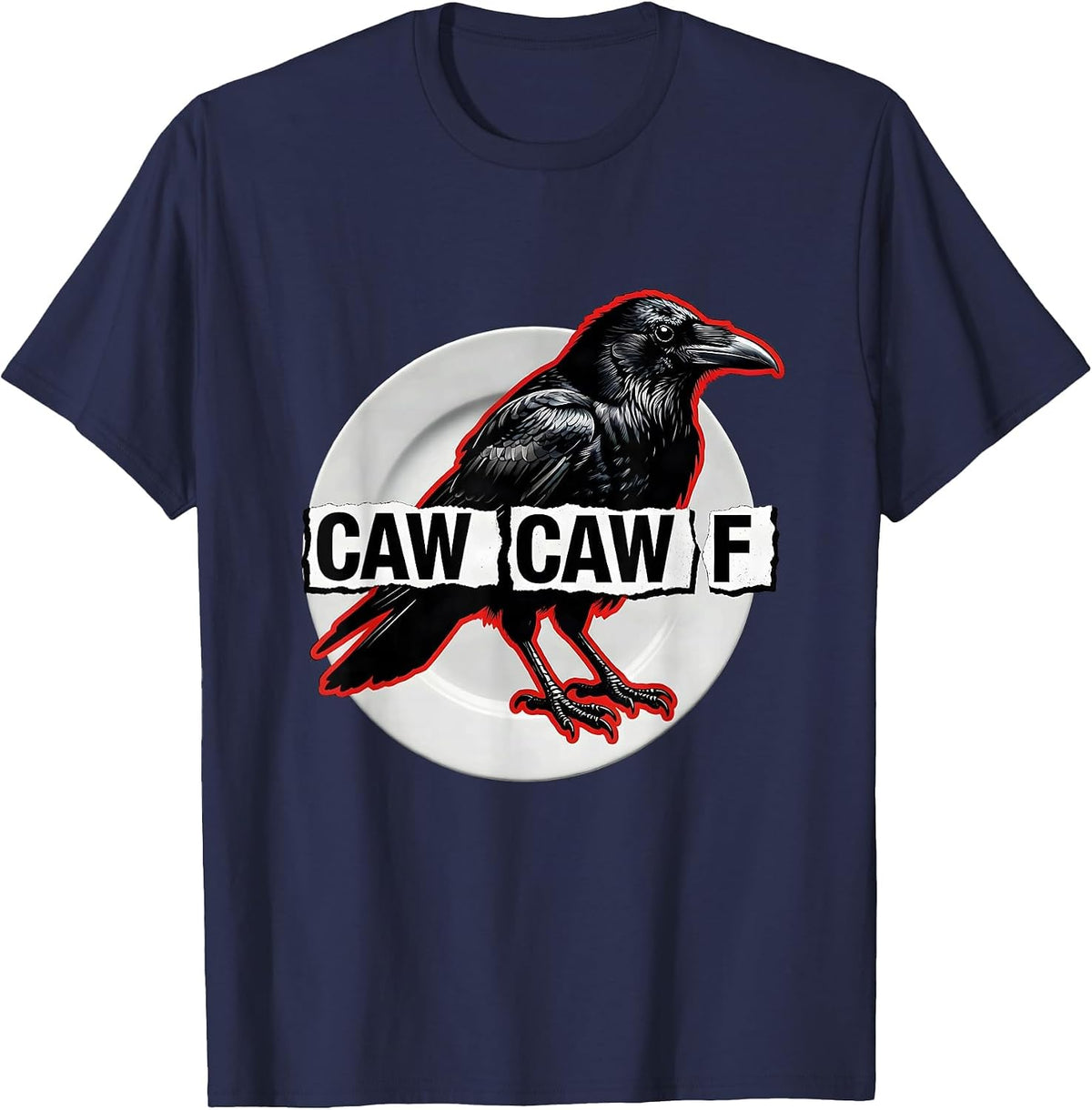 Caw-Caw-F Punk Metal Crow Profanity Pun Humor T-Shirt - Navy Blue