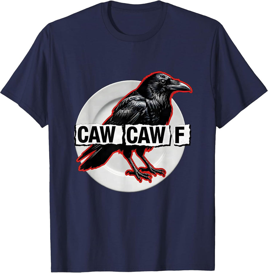 Caw-Caw-F Punk Metal Crow Profanity Pun Humor T-Shirt - Navy Blue