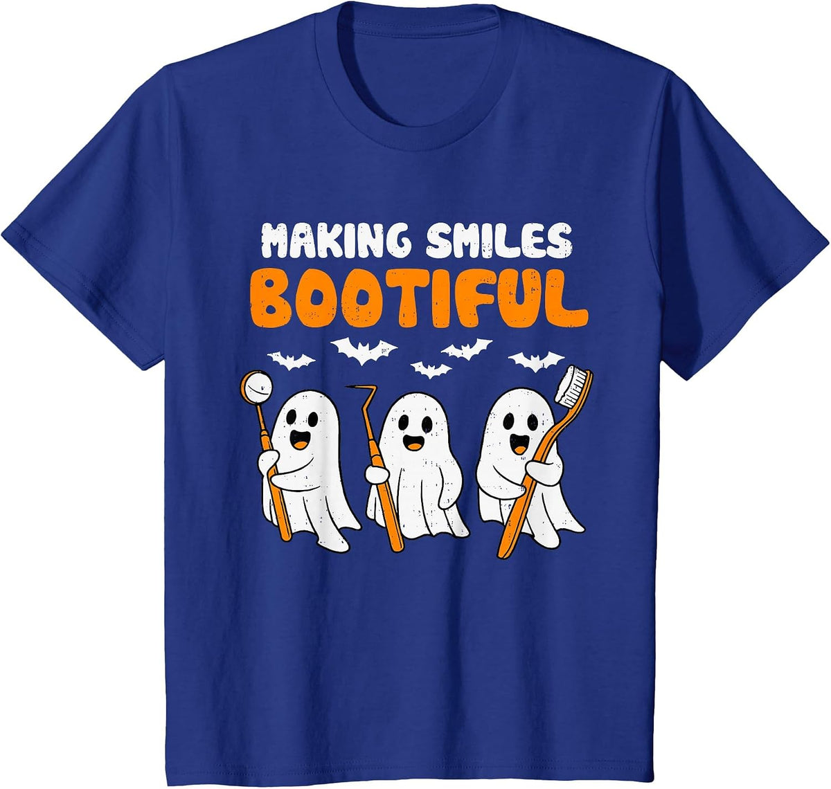 Dentist Smiles Bootiful Ghost Halloween Costume Dental Funny T-Shirt - Royal Blue