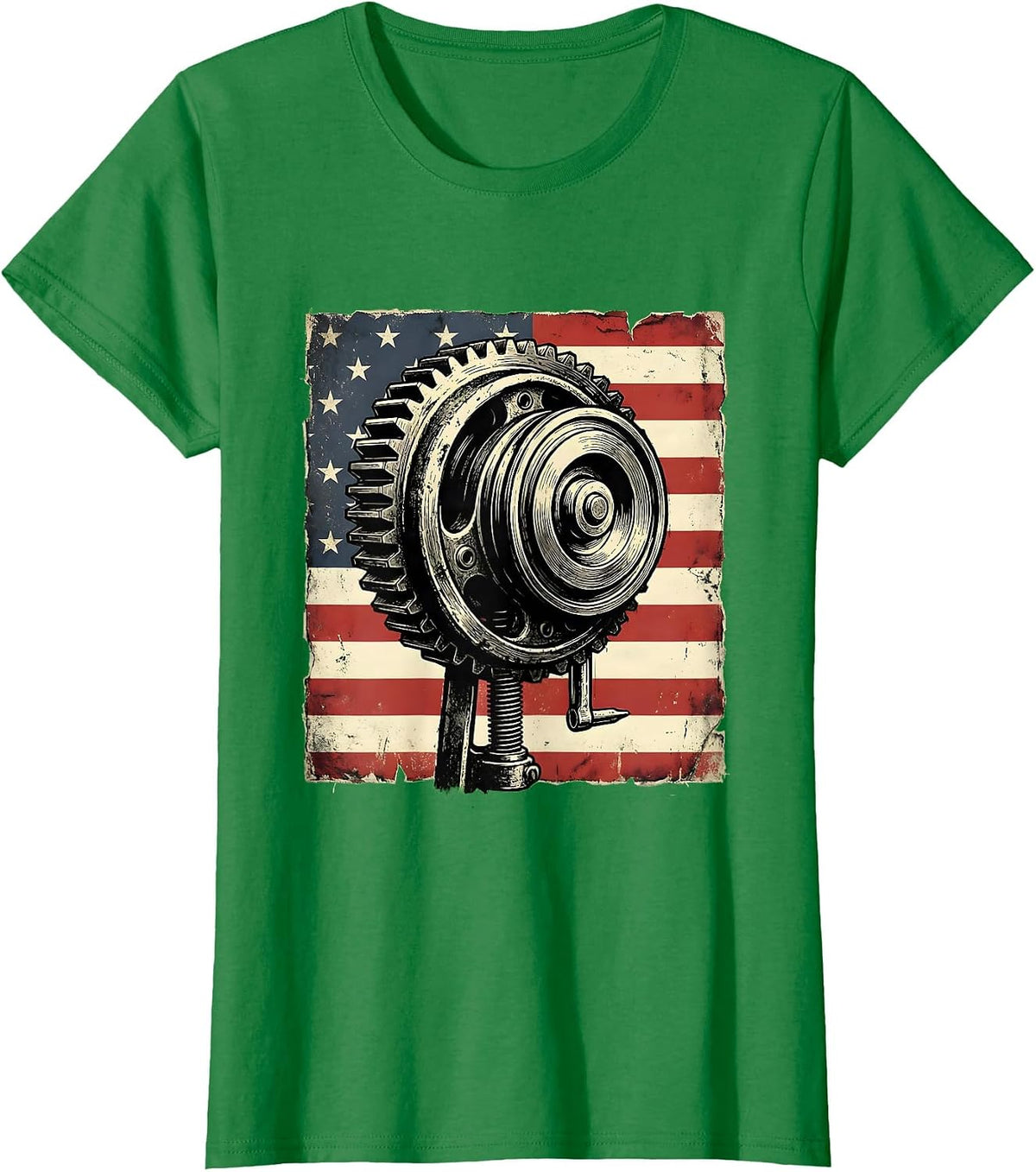 Women's Three-Jaw Gear Puller Patriotic Mechanic Oilfield Worker T-Shirt - Kelly Green