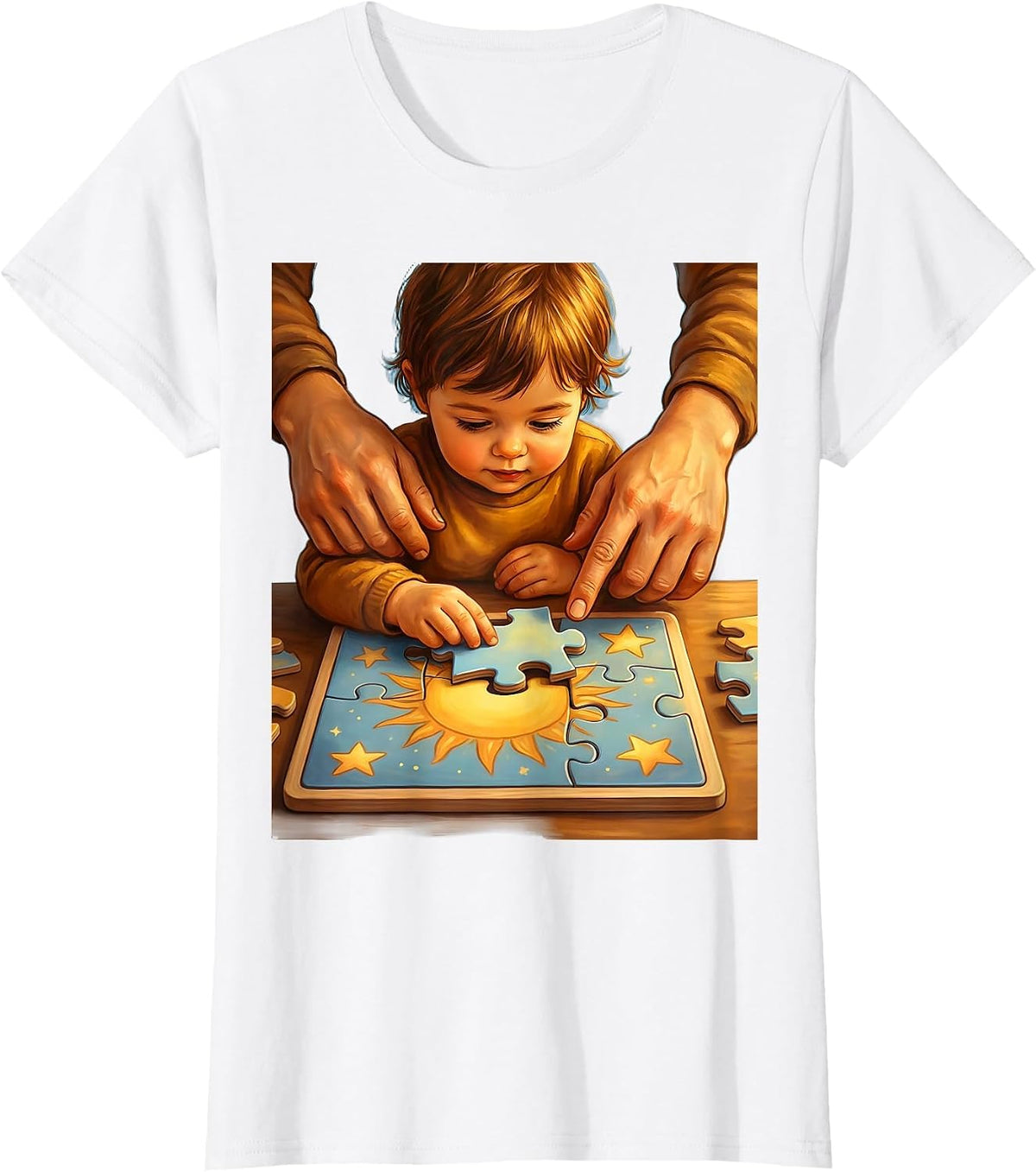 Women's Paraprofessional Puzzle Guide Graphic Design T-Shirt - White