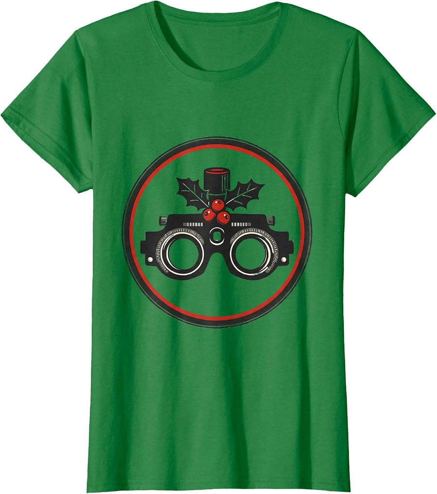 Women's Phoropter Ornament Christmas Optometrist Eye Doctor Humor T-Shirt - Kelly Green