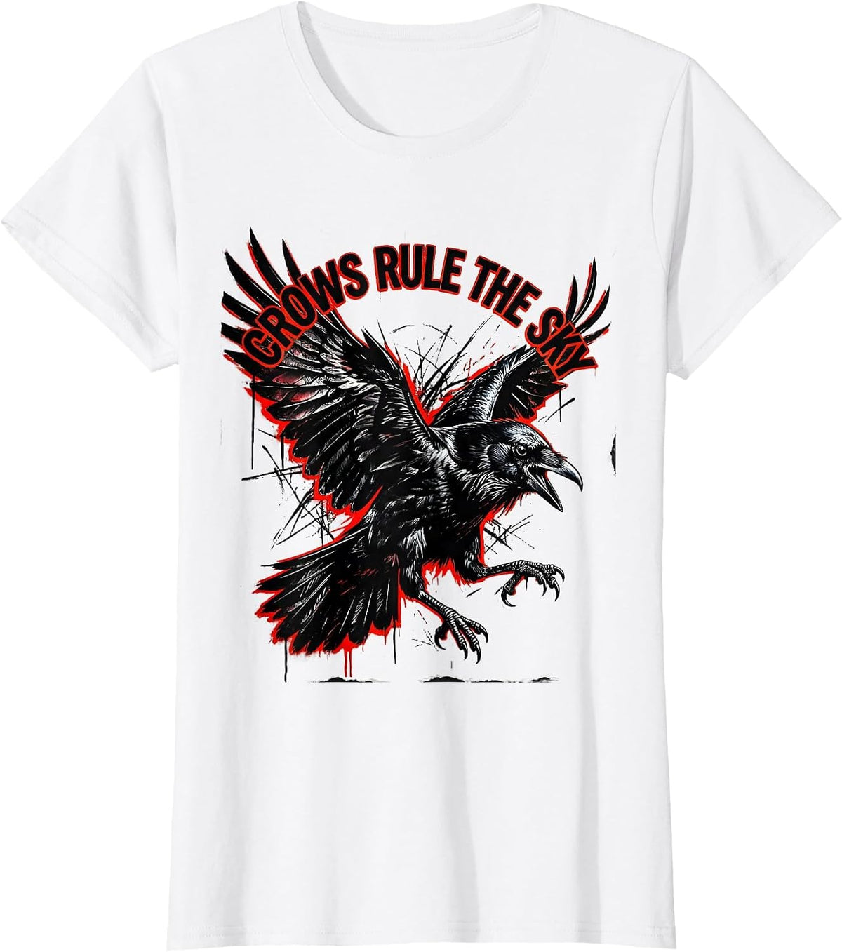 Crows Rule The Sky Bold Crow Graphic Design T-Shirt - White
