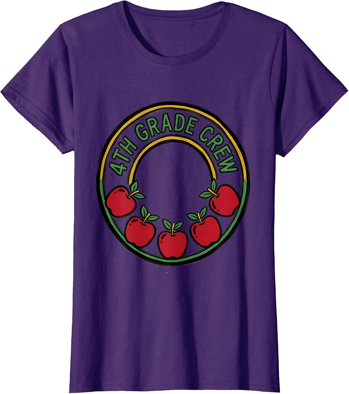 Women's 4th Grade Crew Funny Teacher Back To School Crew T-Shirt - Purple