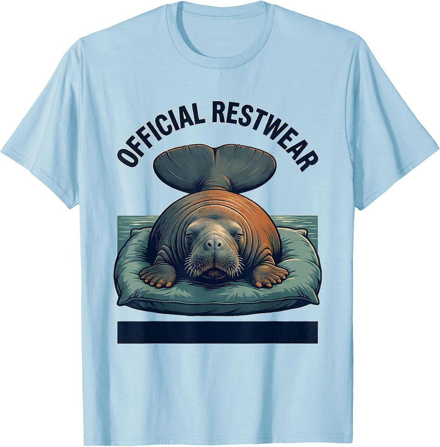 Men's Official Restwear Funny Manatee Sea Cow Wildlife Humor T-Shirt - Baby Blue