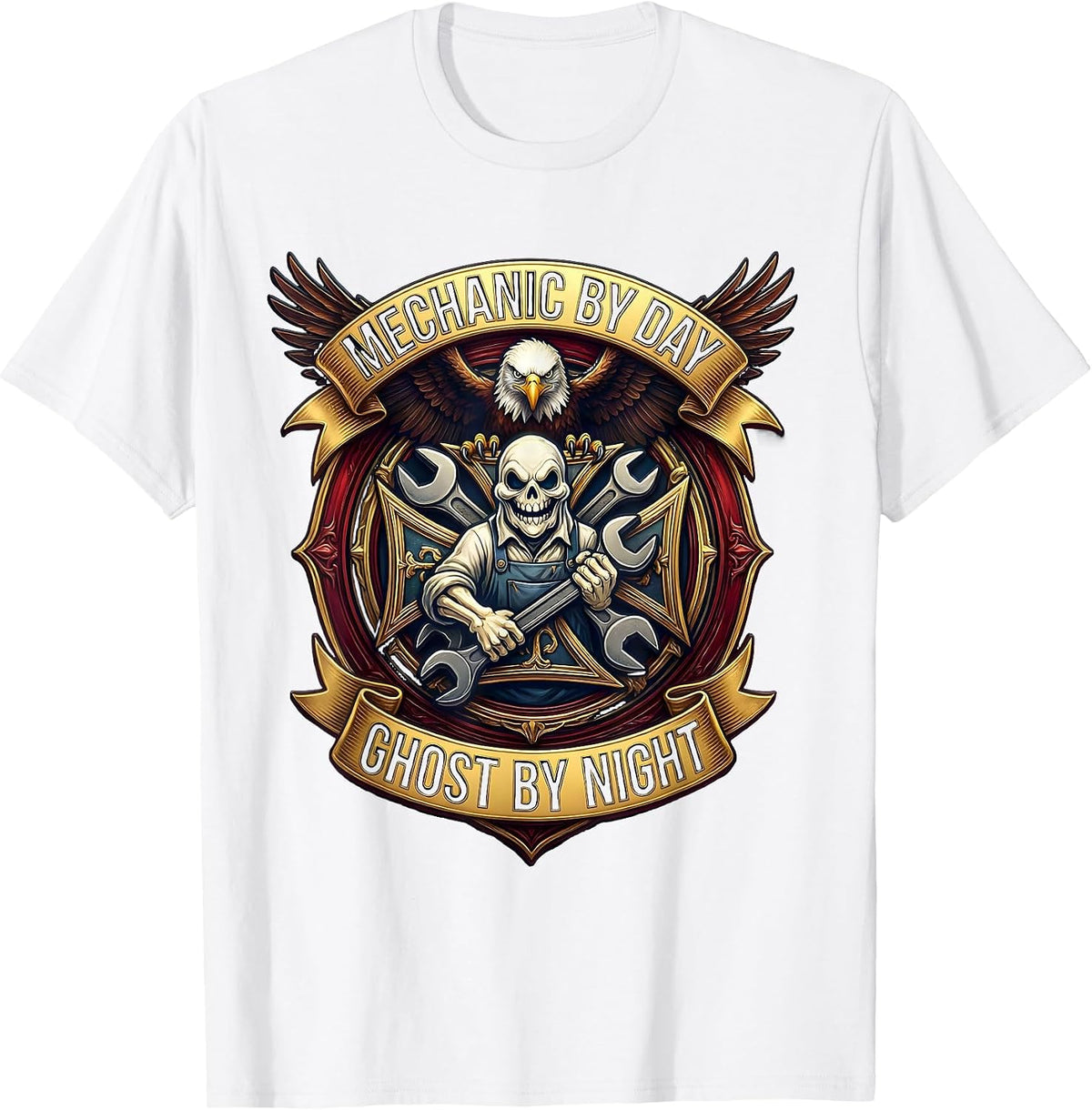 Men's Boo Crew Mechanic Halloween Ghost Design T-Shirt - White