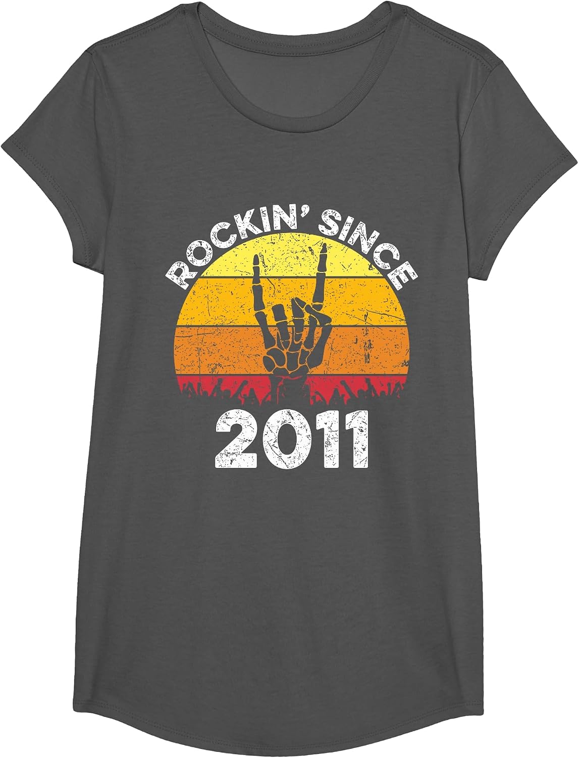 Rockin Since 2011 10 Years Old 10th Birthday Rock and Roll T-Shirt - Girls Asphalt Grey