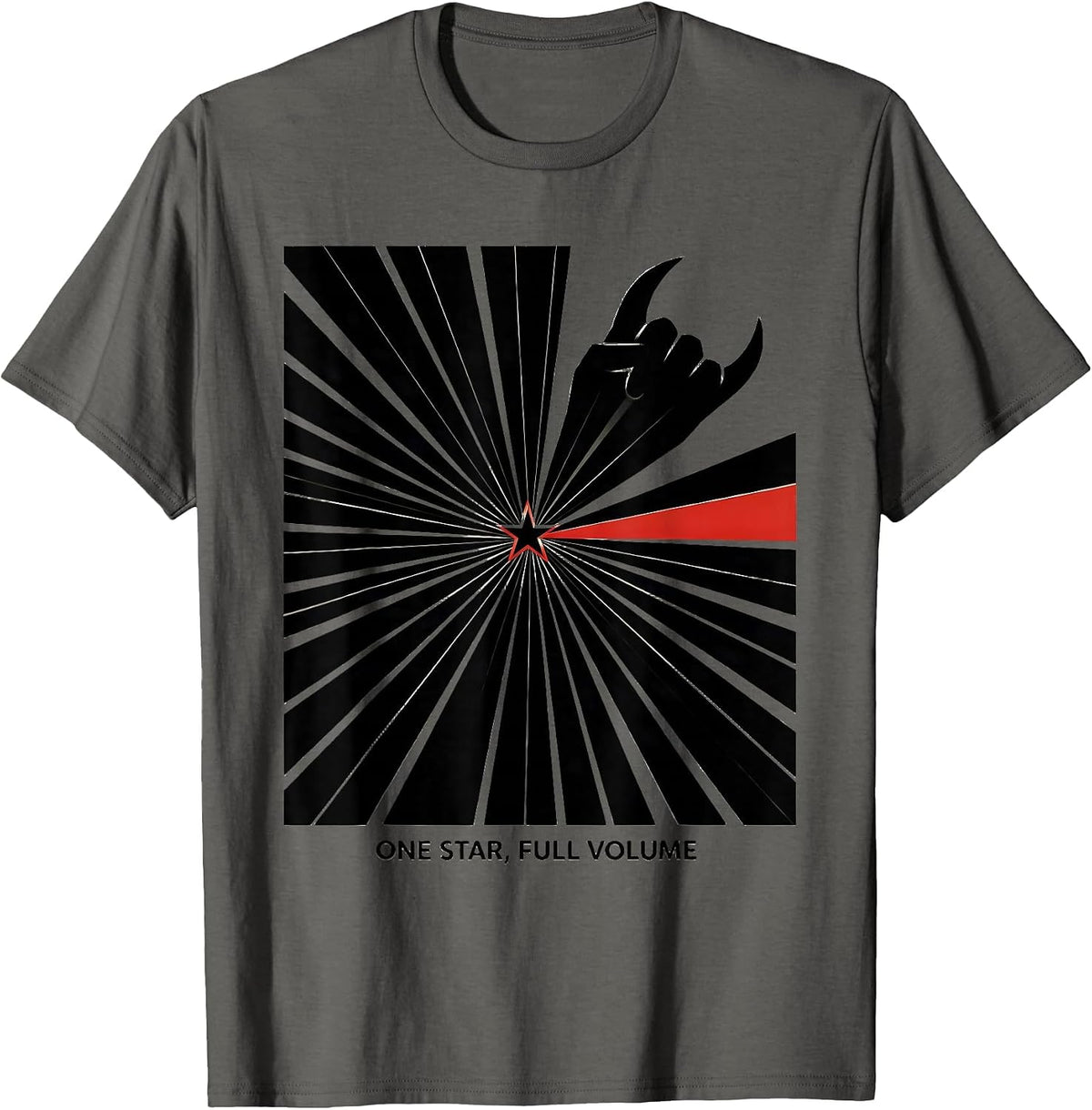 Men's One Star Full Volume Heavy Metal Rock Christmas Humor T-Shirt - Asphalt Grey