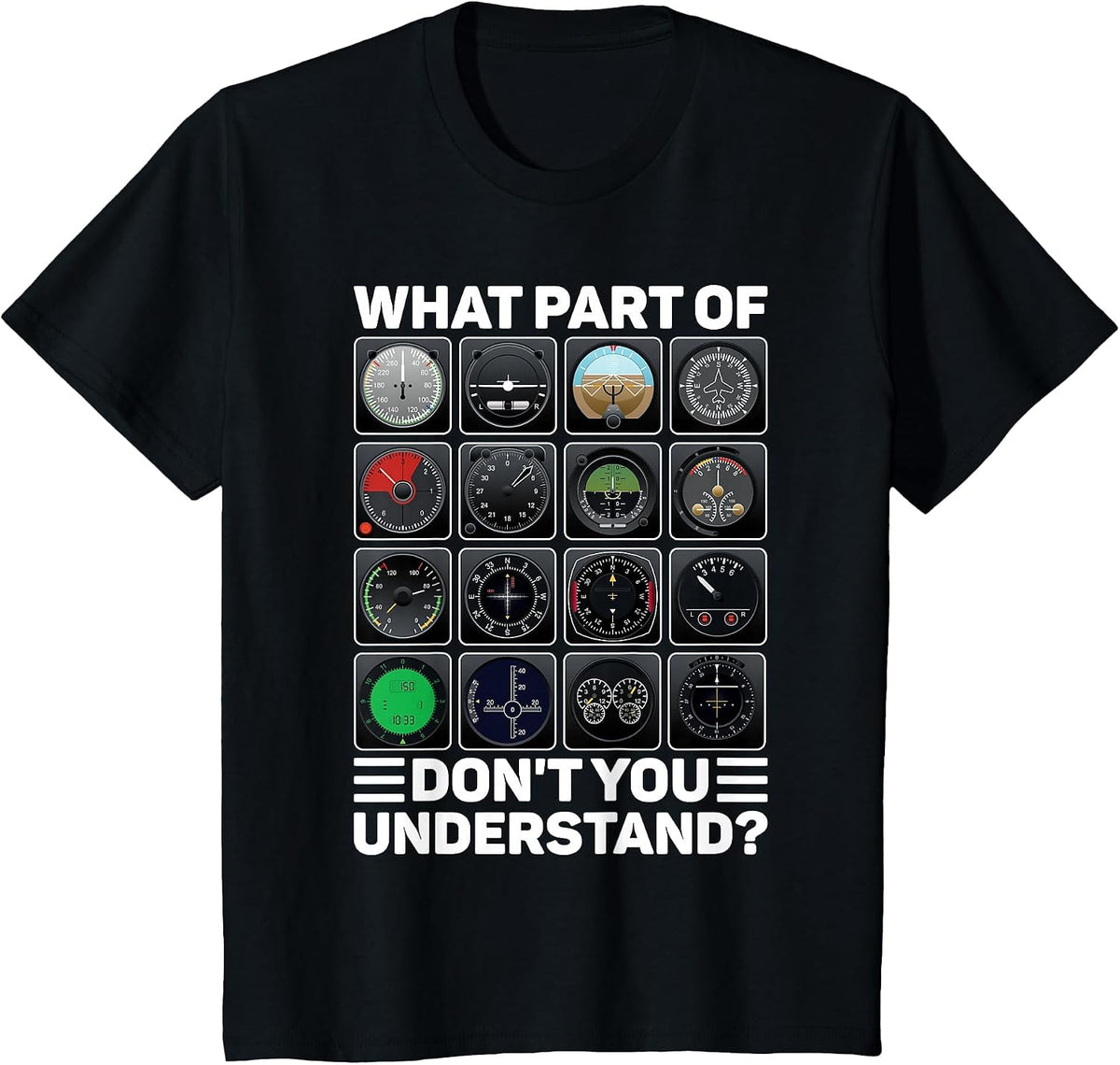 Airline Aircraft Airplane Pilot Tools Instruments Indicators T-Shirt - Black