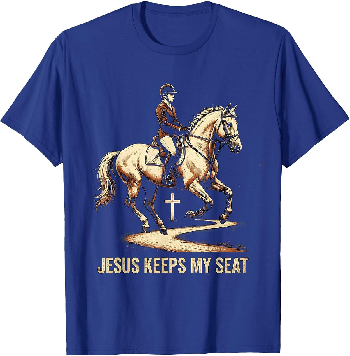 Jesus Keeps My Seat Vintage Equestrian Christian Gift T-Shirt - Royal Blue