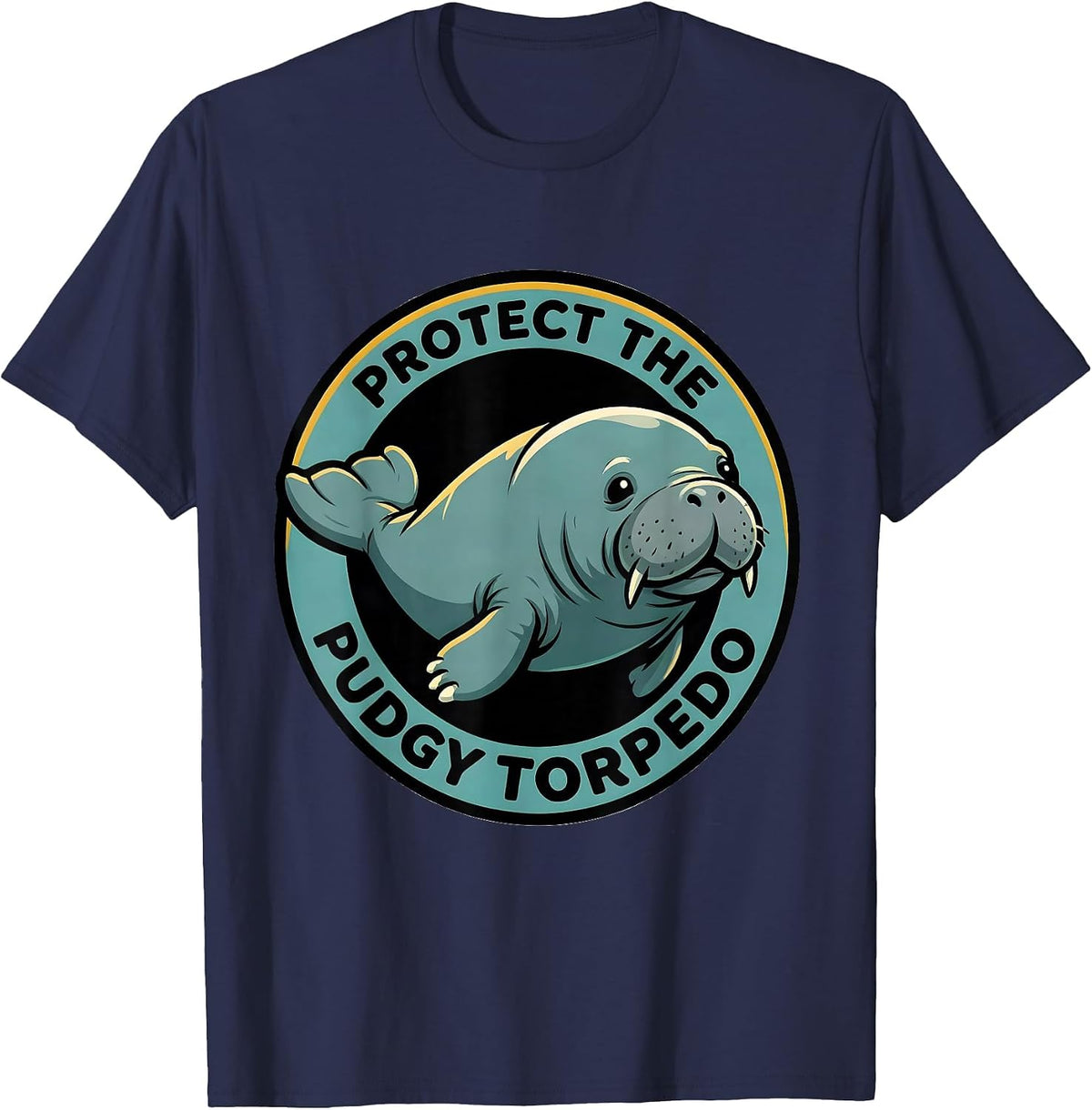 Protect The Pudgy Torpedo Funny Manatee Sea Cow Wildlife T-Shirt - Navy Blue