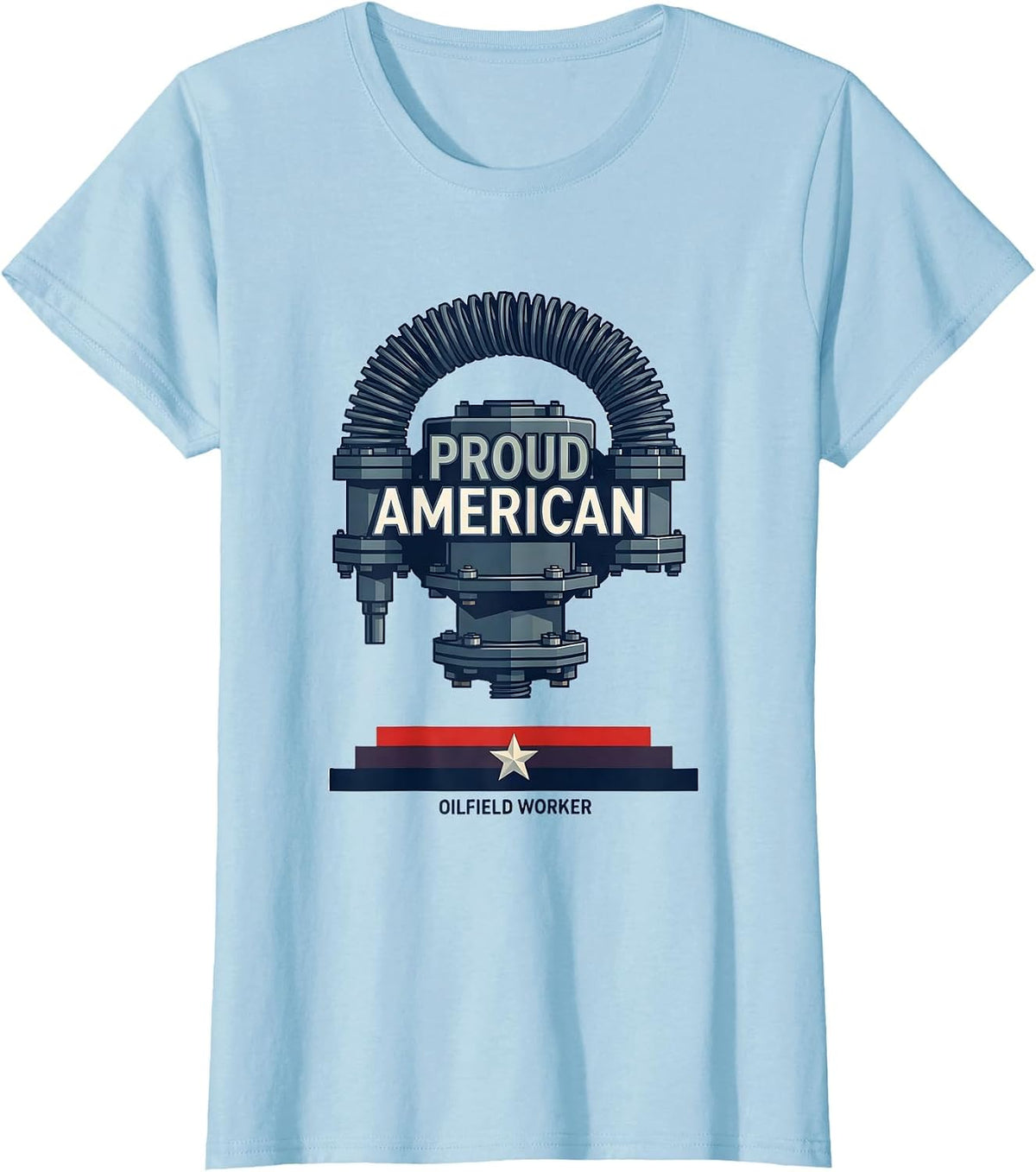 Women's Proud American Oilfield Worker Flat Vector Patriotic T-Shirt - Baby Blue