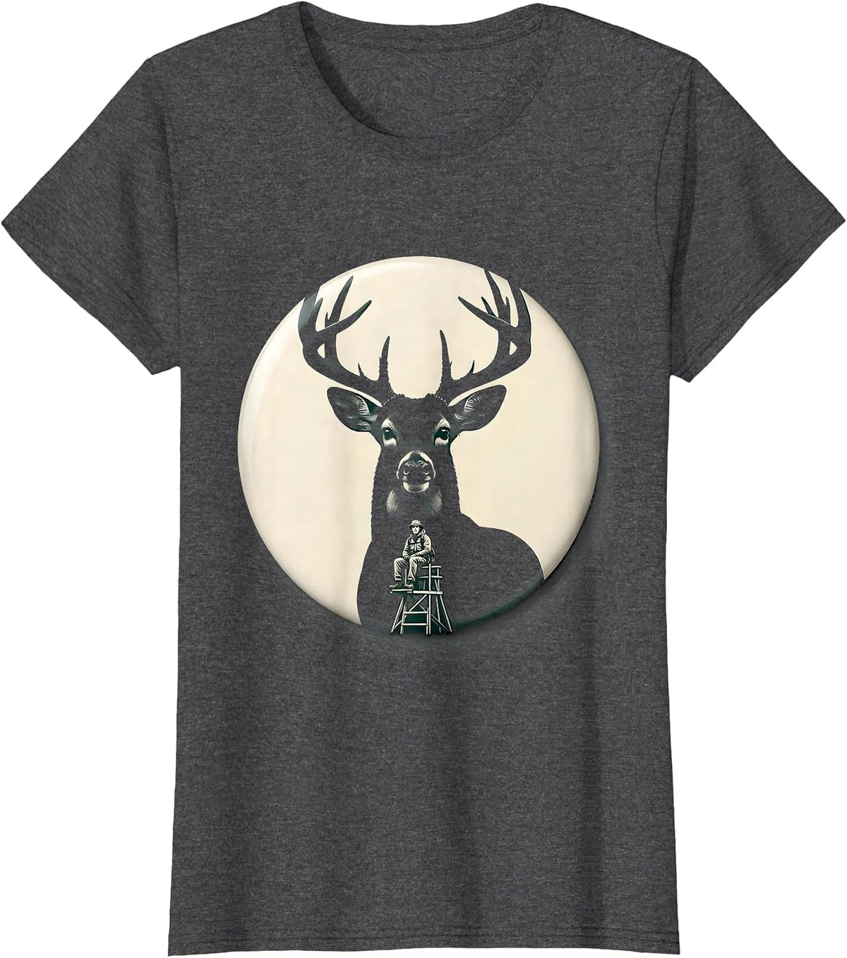 Women's Sealed Buck Hunter Badge Silhouette Camo Dad Gift T-Shirt - Dark Heather Grey