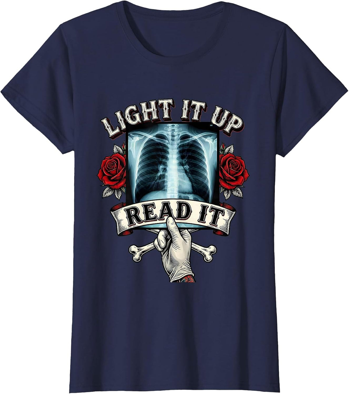 Women's Light It Up Read It Radiology Design T-Shirt - Navy Blue