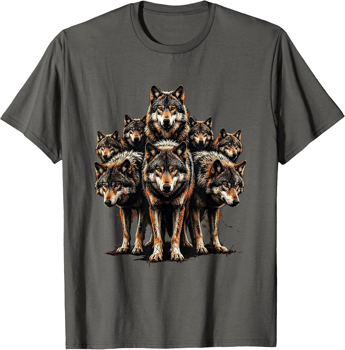 Wolf Pack Bowling Pin Formation Graphic T-Shirt - Asphalt Grey