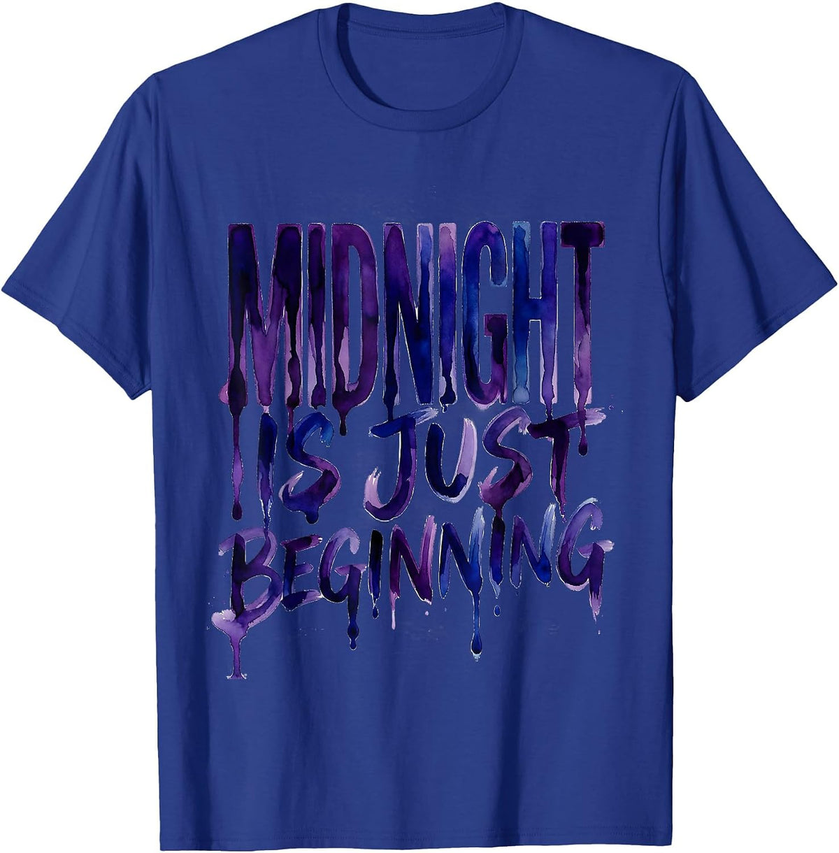 Midnight Is Just Beginning Rave Graphic Design T-Shirt - Royal Blue