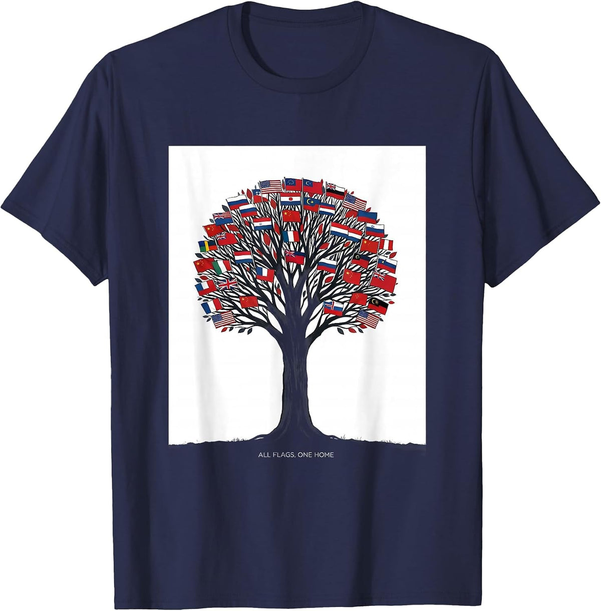 All Flags One Home Minimalist Geography Lover Gift T-Shirt - Navy Blue