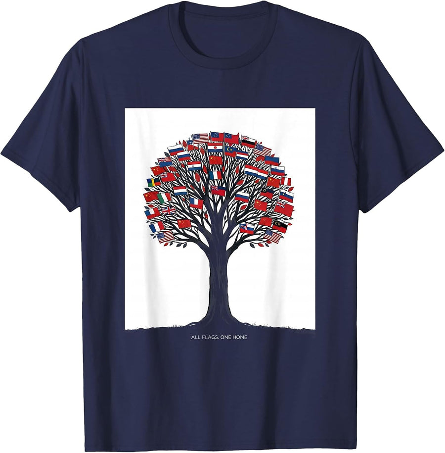 All Flags One Home Minimalist Geography Lover Gift T-Shirt - Navy Blue