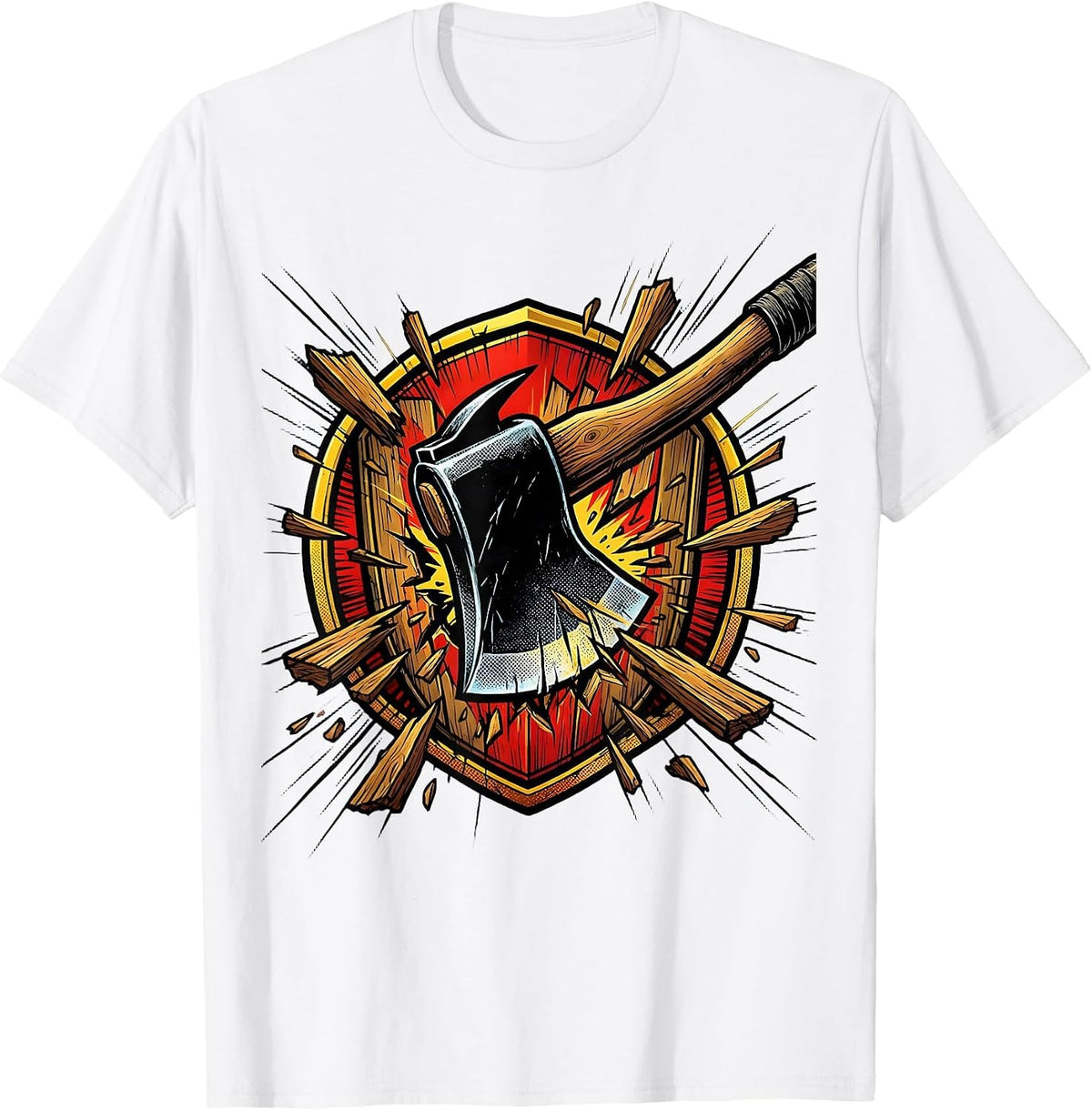 Men's Firefighter Axe Splitting Door Graphic Tee T-Shirt - White
