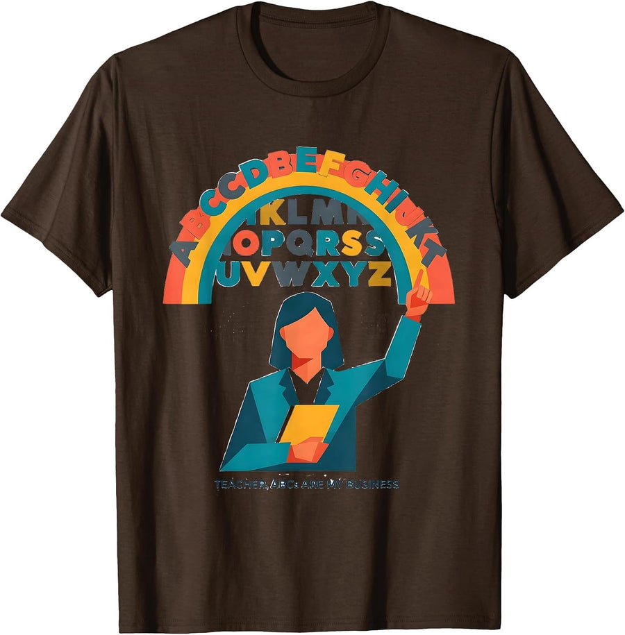 Men's Teacher ABCs Are My Business Funny Preschool Letter Learning T-Shirt - Brown