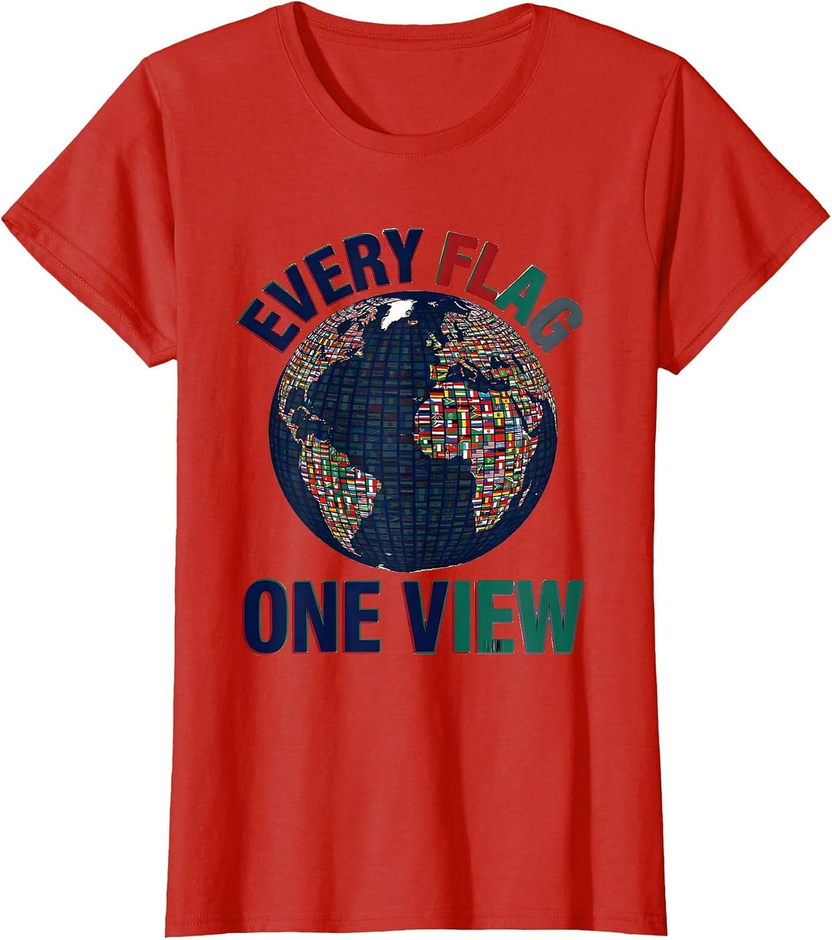Every Flag One View Retro World Travel Geography T-Shirt - Red